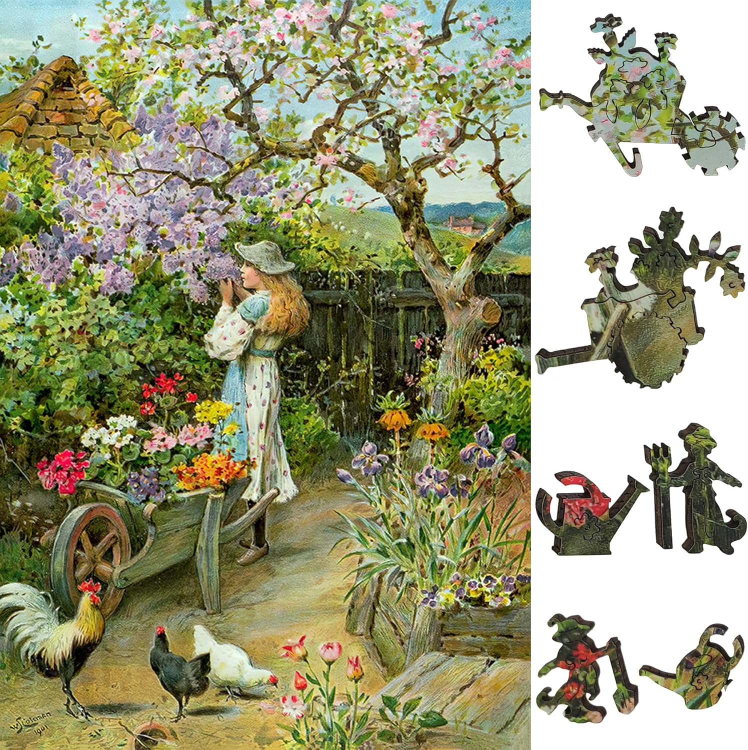 Wooden Jigsaw Puzzle for Adults - Uniquely Shaped Pieces - Made in The USA by FoxSmartBox - 220 Pieces - Spring Blossoms