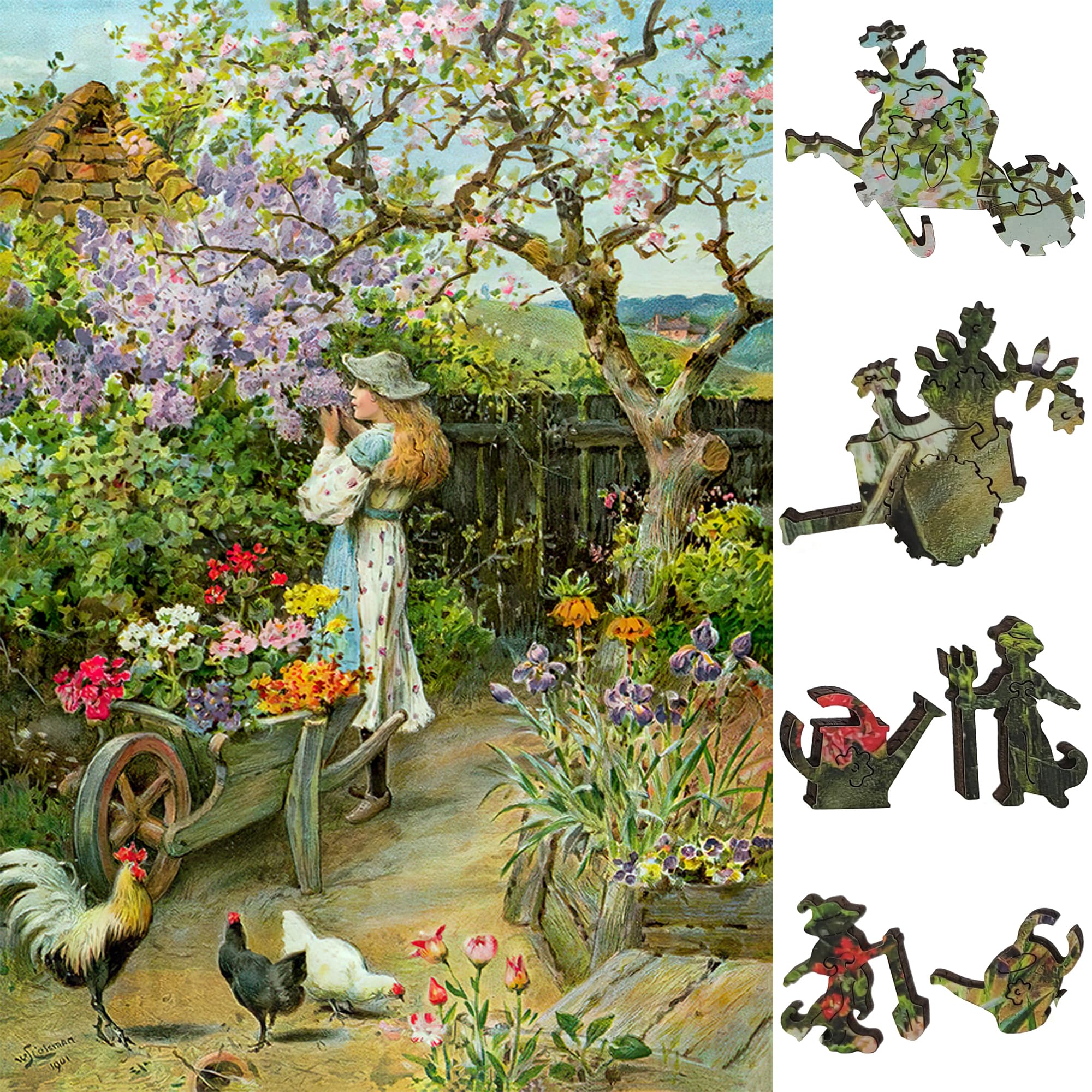 Wooden Jigsaw Puzzle for Adults - Uniquely Shaped Pieces - Made in The USA by FoxSmartBox - 220 Pieces - Spring Blossoms