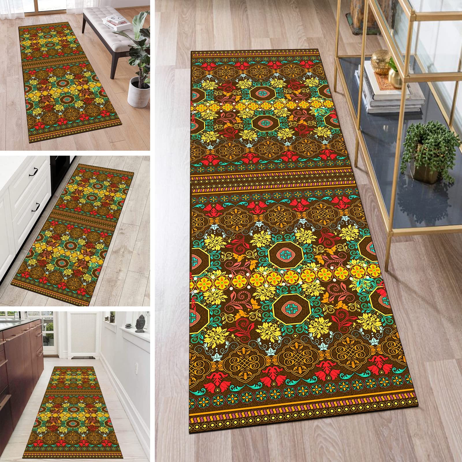 Alfombra de pasillo marrón vintage para un salón acogedor