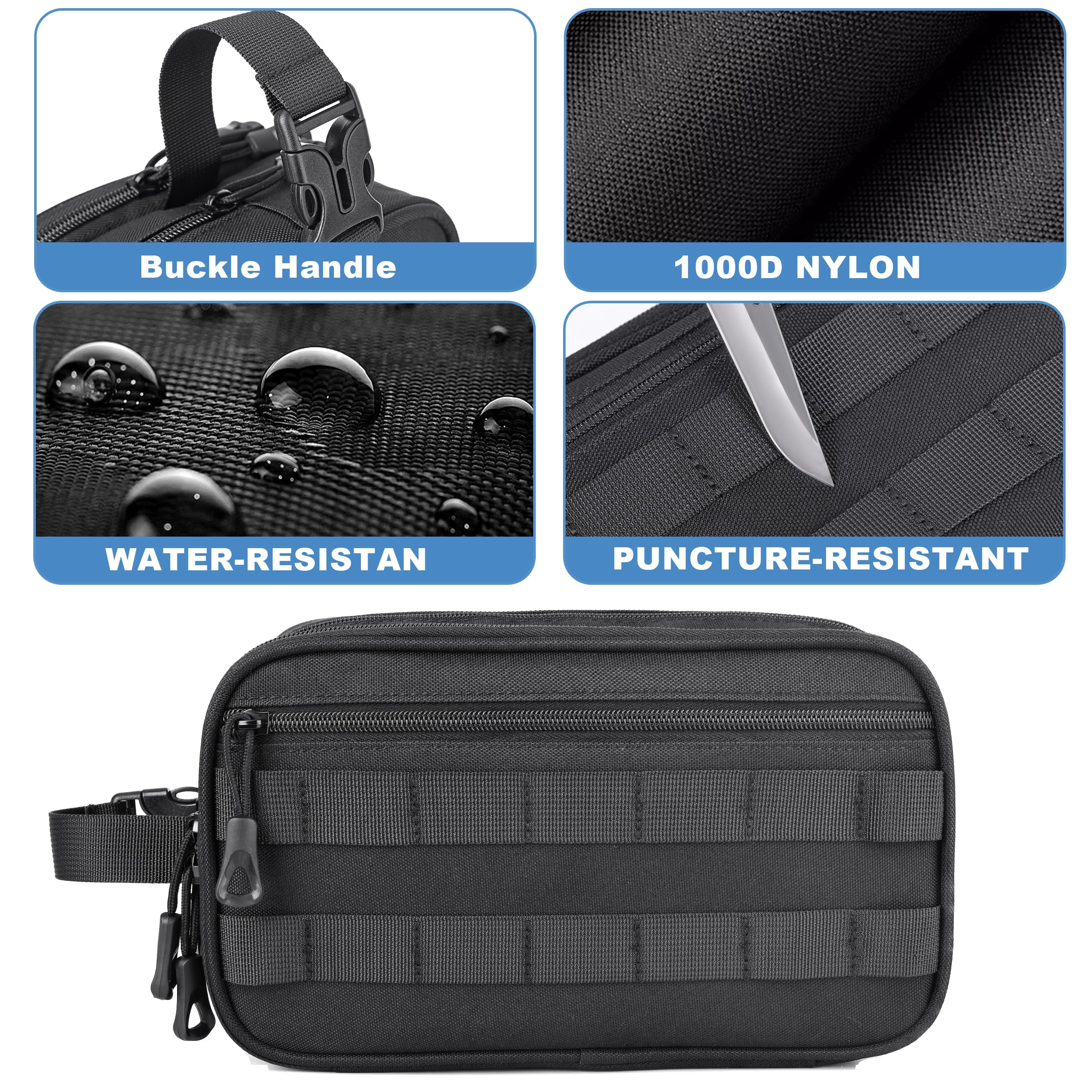 HILOMON Neceser de viaje para hombre, con cremalleras YKK, bolsa de aseo táctica con compartimentos, bolsa de baño impermeable, bolsa de higiene, bolsa de cosméticos para hombres, Negro -,