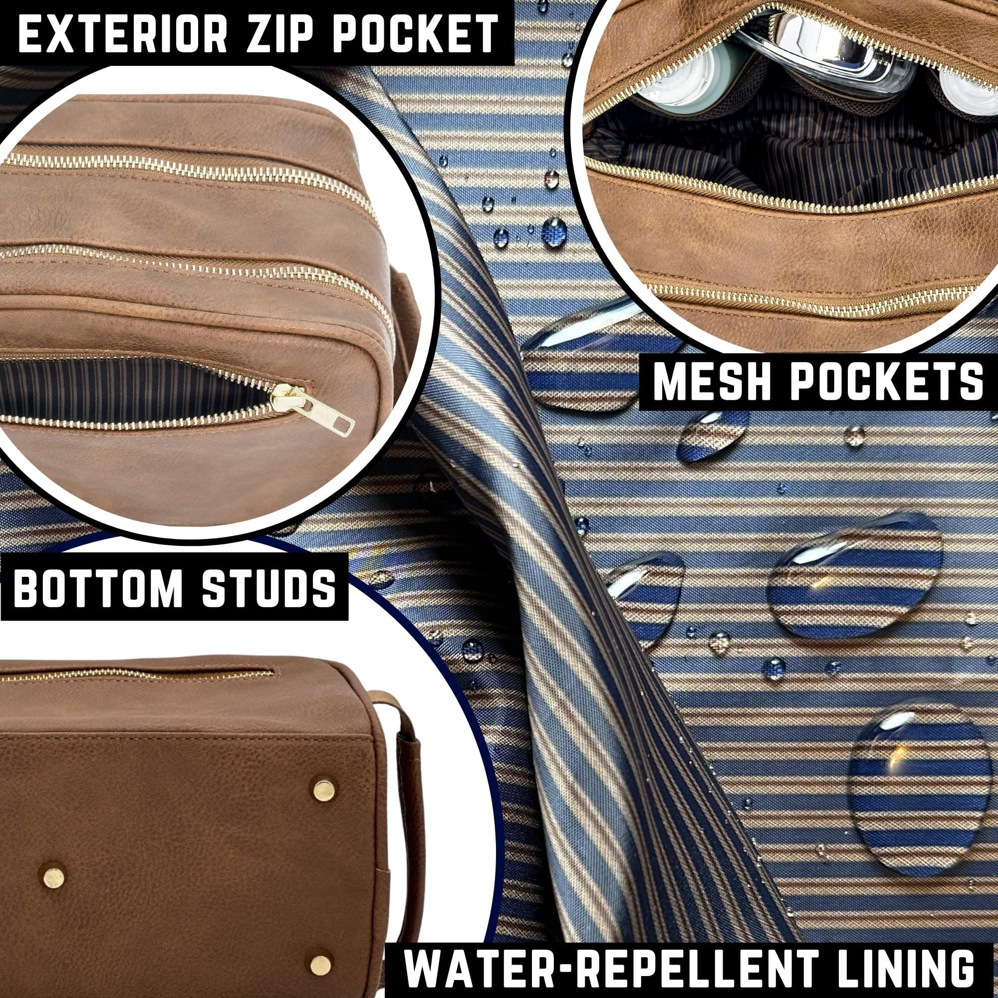 Travel Dopp Gift cosmetico di alta qualità Classic Toiletry Borsa a mano grande capacità due scomparti cerniere YKK impermeabili borchie inferiori tasche in rete organizzatore durevole
