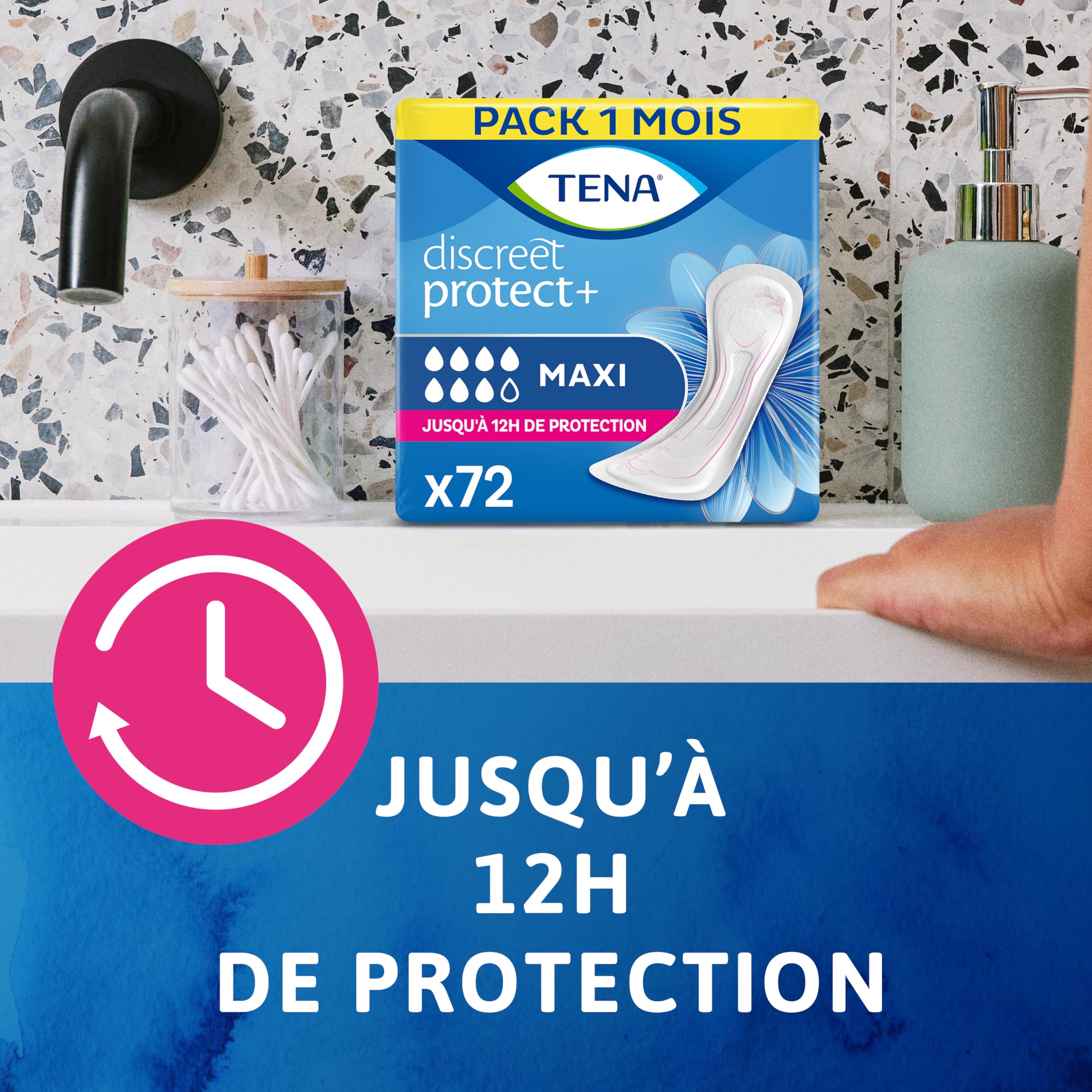 TENA Discreet Maxi x72 – Serviettes Incontinence Femme haute absorption – Post-accouchement – Incontinence et fuites urinaires importantes – Jusqu’à 12 h de protection – 72 Serviettes (Pack 1 mois)