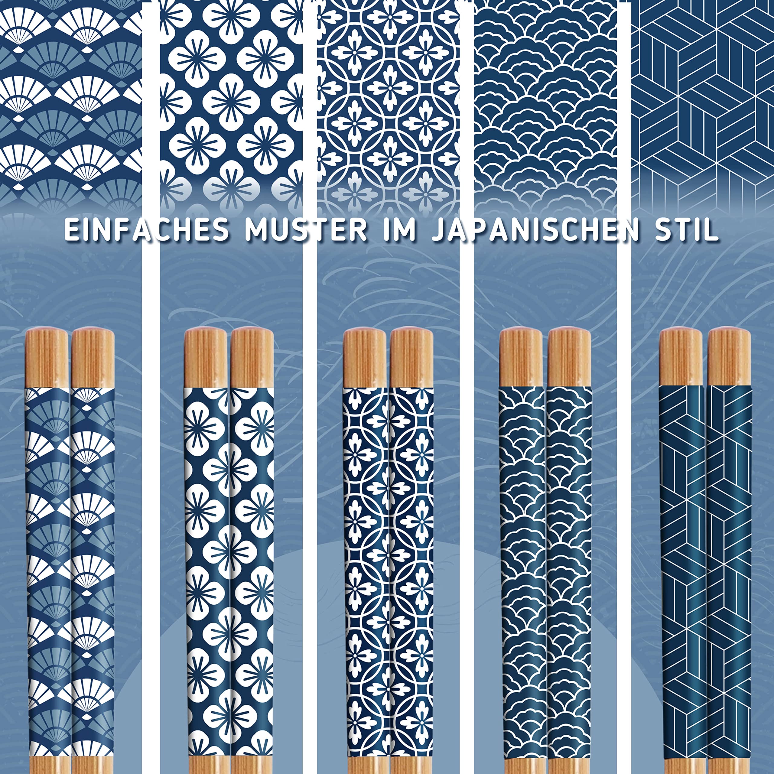 Set Di 5 Paia Bacchette In Legno Gimars - Stile Giapponese/Cinese, Riutilizzabili E Lavabili, Per Sushi E Cucina Asiatica - Foto 3