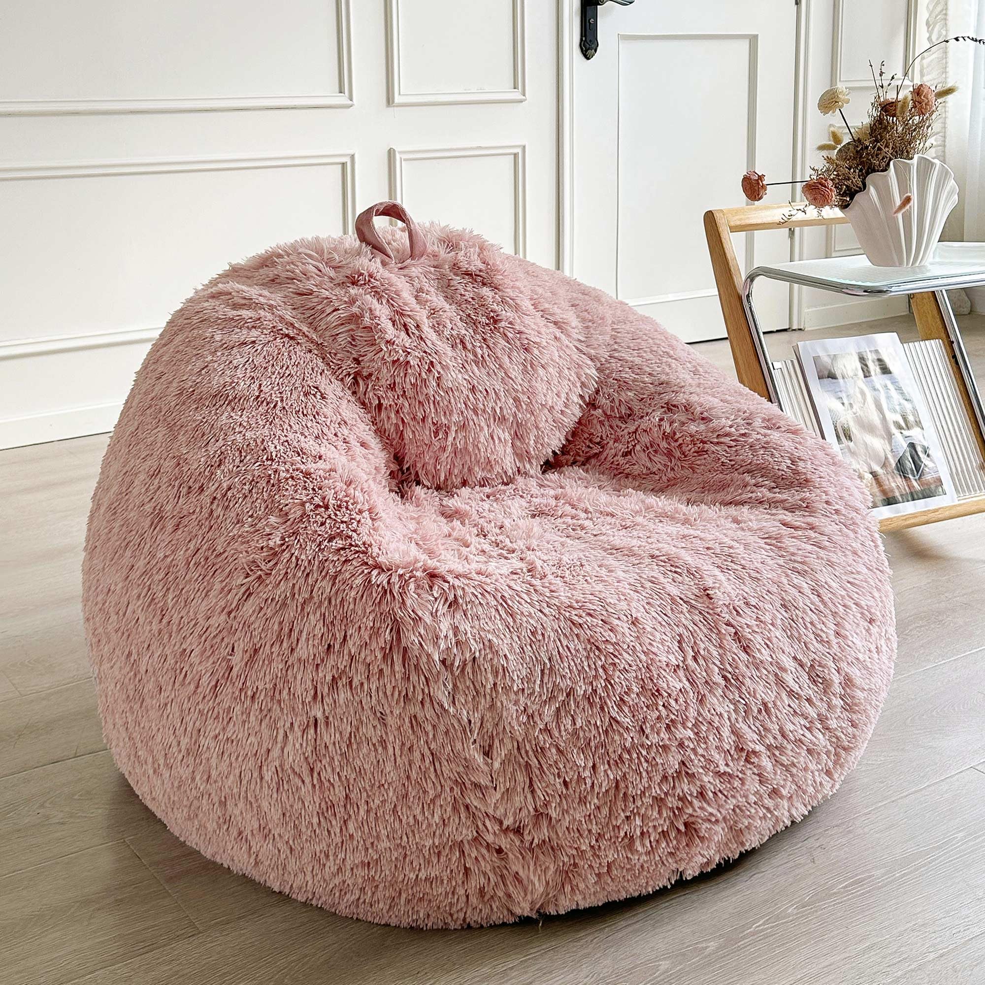 LIFEREVO Fluffy Faux Fur Bean Bag Chair Cover (No Filler), Ultra-Soft Stuffed Animal Storage Bean Bag Cover for Kids Adults, Premium Furry Bean Bag