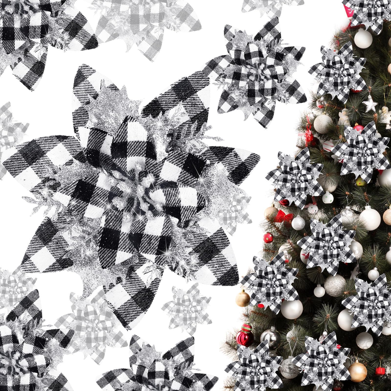 BAOTUJIA12Pcs Black Christmas Poinsettias Flowers Decoration Artificial Flowers for Christmas Tree Ornaments Suitable for Home Christmas Decorations Xmas Tree Decorations Items Wreath Making