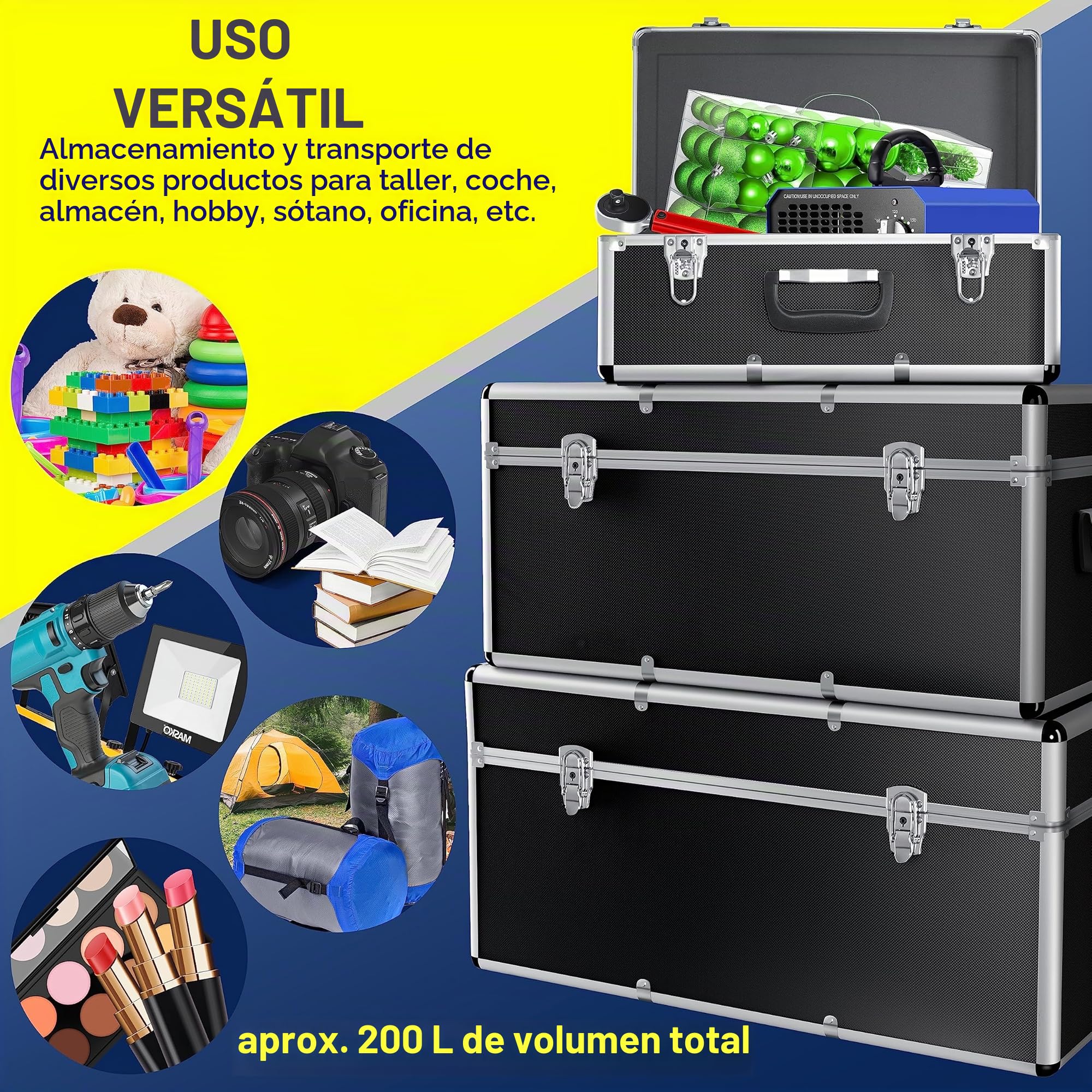 Masko - Juego de 3 cajas de transporte y almacenamiento de aluminio