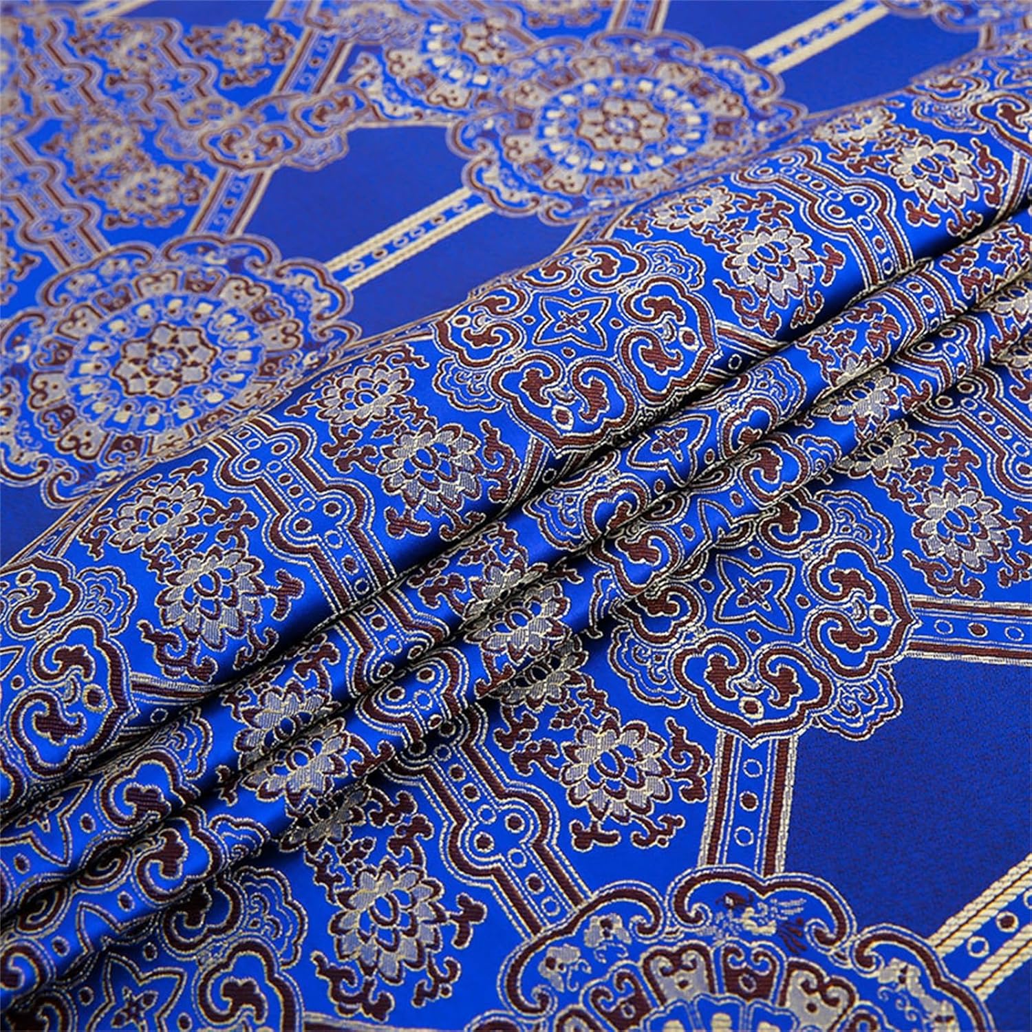 Brocade Fabric,Costume Chinese Handmade Faux Cloth Pattern Printed Bedding Bags Curtains Fashion Mahogany Sofa Pillow Tang Suit Cheongsam Exquisite Cloth 100 x 70cm,Cyan (Color : Royal Blue)