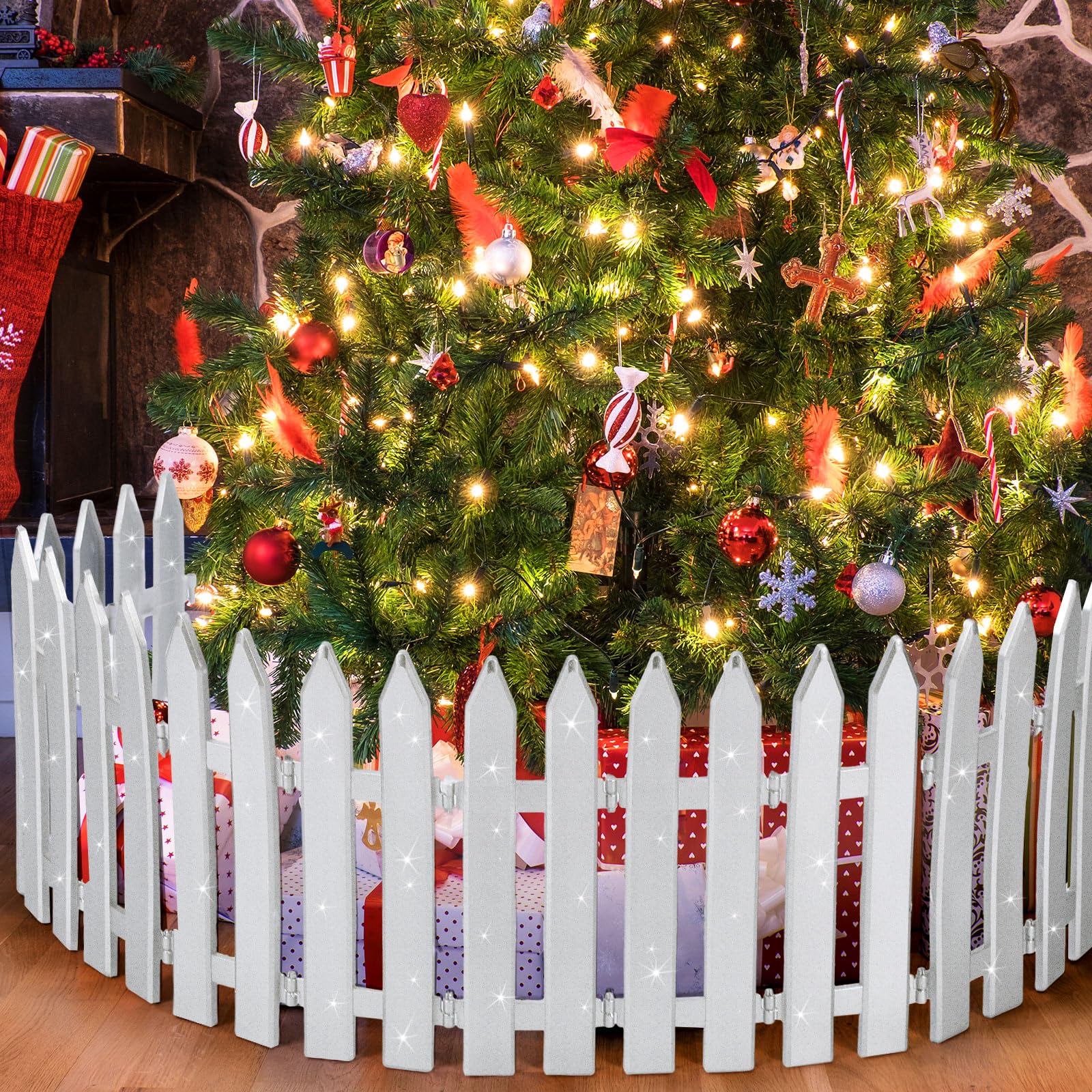 16 Pcs Small Thick Christmas Tree Fence Plastic Christmas Tree Gate Sliver Picket Fence Tree Protector from Cats Dogs Decorative Fence Barrier for Home Garden Decor 11.81 x 3.94 Inch