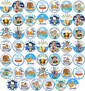 Whaline 48pcs Oktoberfest Buttons Pins Bavarian Style Badges 16 Patterns Printed Pins Buttons Brooch for Oktoberfest Festivities Family Friends Party Supplies Beer Festival Decorations