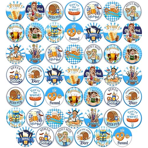 Whaline 48pcs Oktoberfest Buttons Pins Bavarian Style Badges 16 Patterns