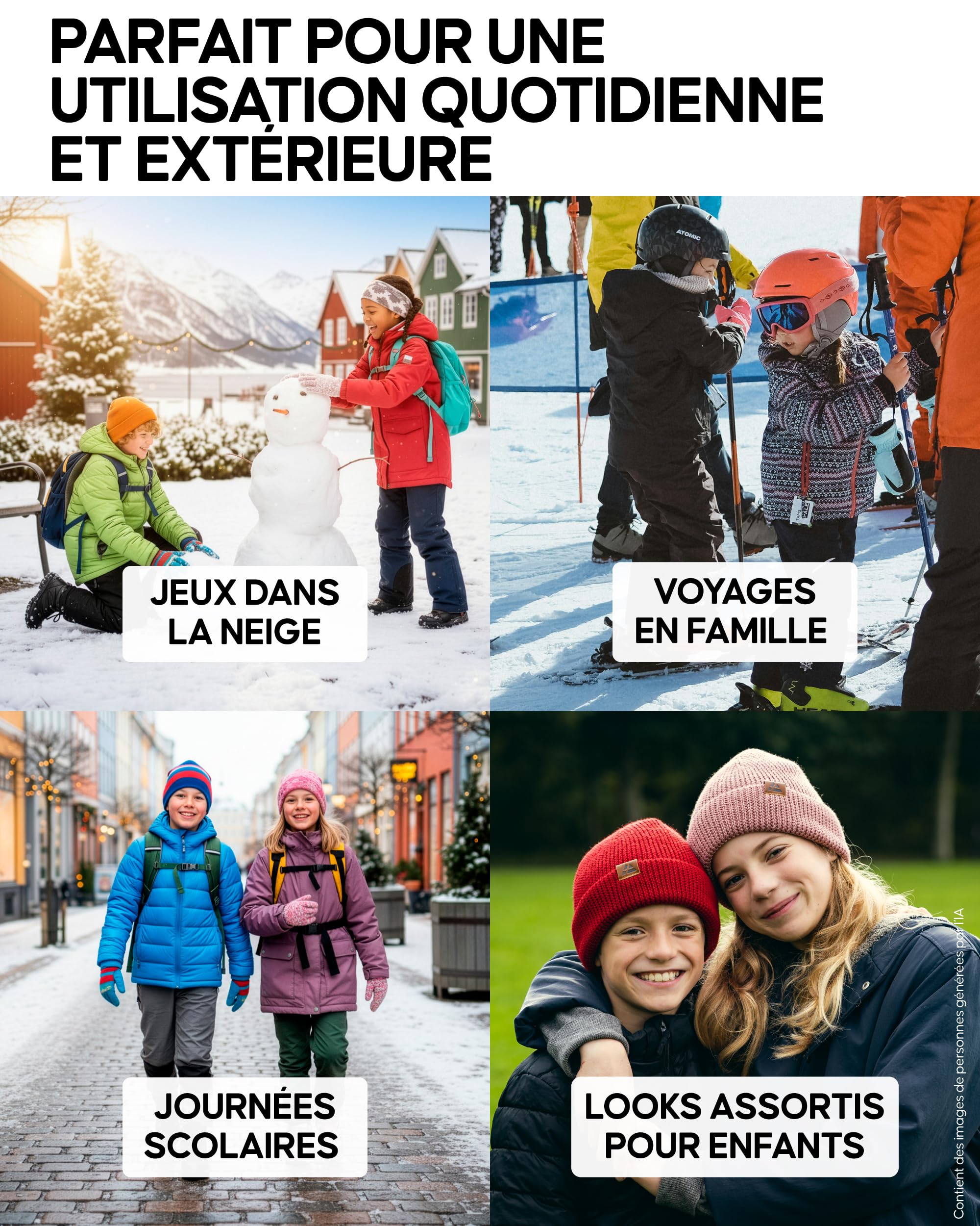 DANISH ENDURANCE Bonnet en Laine mérinos pour Enfants, Doublure Chaude en Polaire, Bonnet Thermique d'automne et d'hiver pour garçons et Filles, tricoté, Unisexe