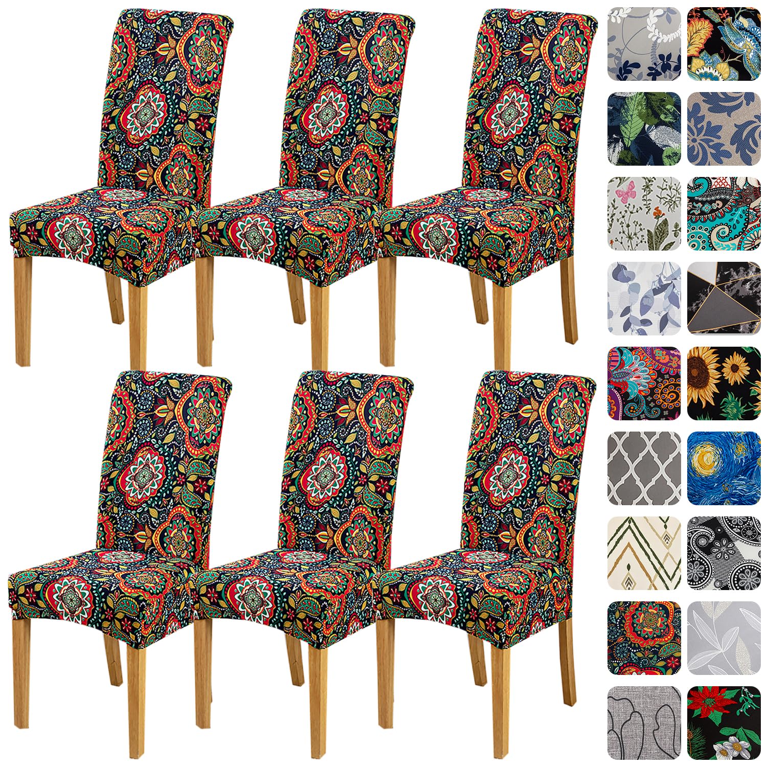 HZDHCLH Chair Covers Slipcovers 4/6 PCs Stretch Removable Washable Short Dining Chair Protector Cover Seat for Hotel,Dining Room,Ceremony (kaleidoscope,6 PCS)