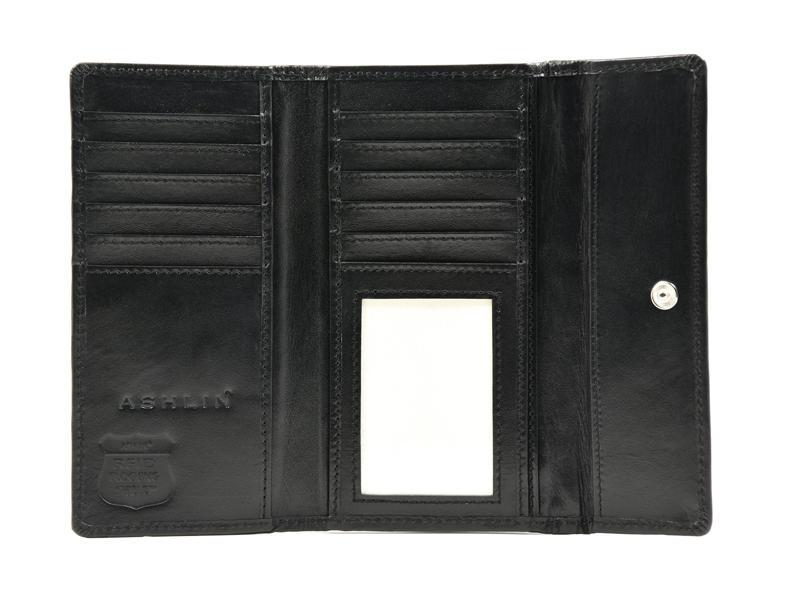 ASHLIN RFID Blocking Ladies Clutch Wallet - 100% Lambskin Napa | Midnight Black [RFIDL5910-07-01], Black, One_Size, SLIM Profile