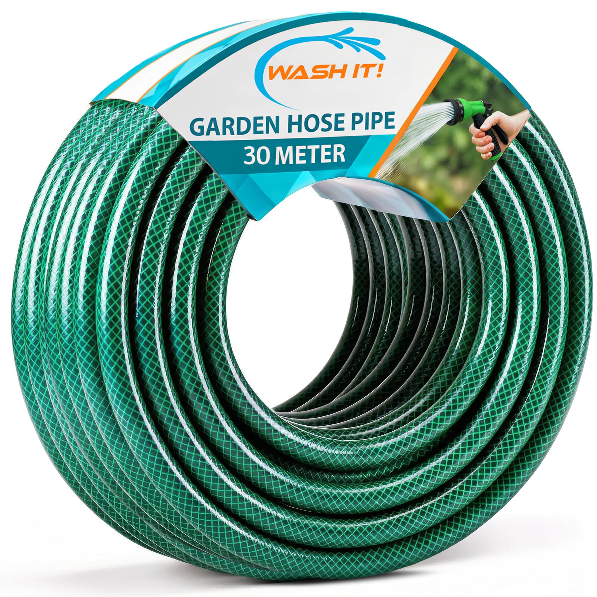 Reinforced Garden Hose Pipe - Weatherproof Kink Resistant Garden Hosepipe for Watering, Gardening and Cleaning Tasks - Strong Universal Water Hose Pipe - Durable Flexible Hosepipe (30m)