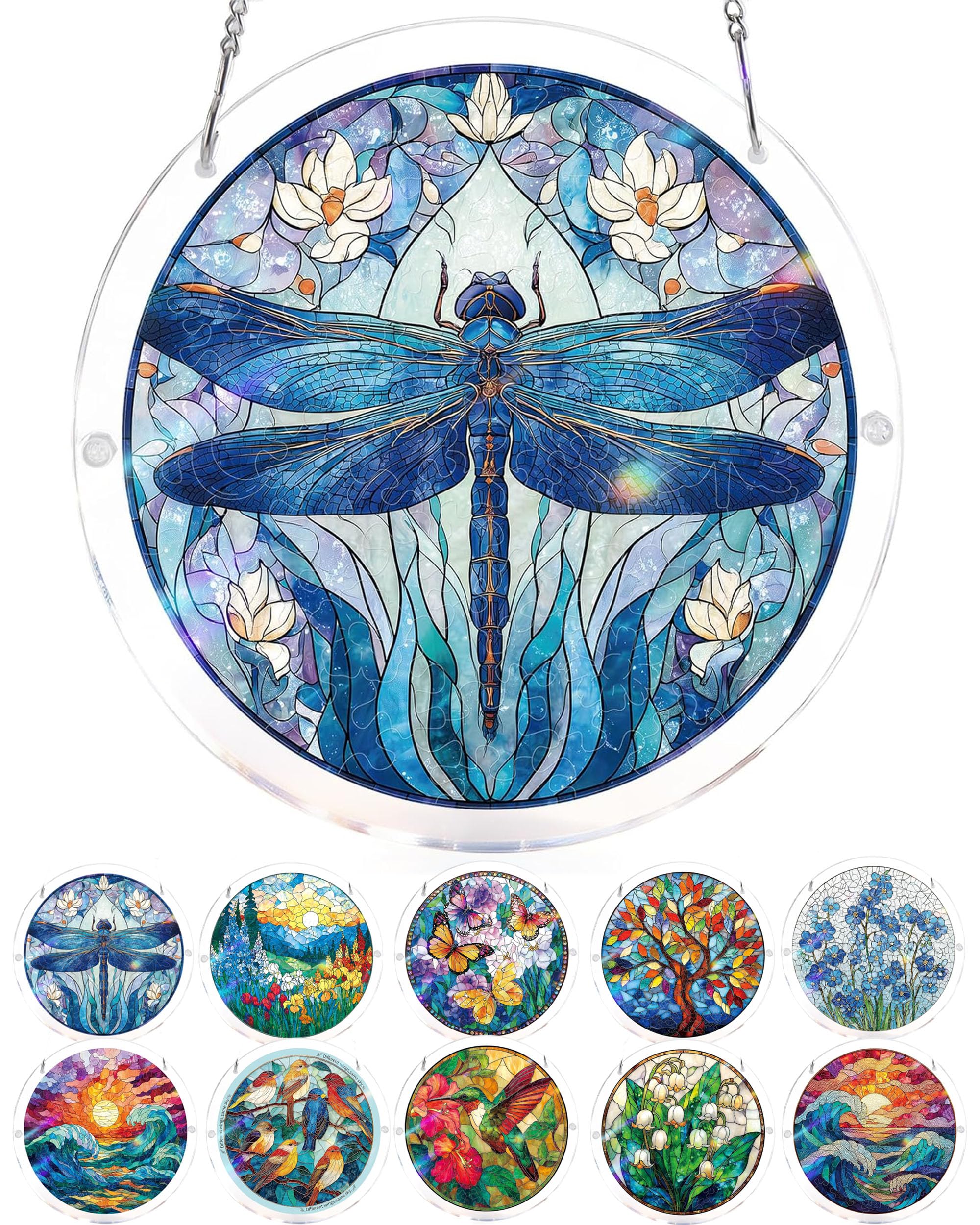 Acrylic Jigsaw Puzzle Suncatcher, 7.9in/20cm Acrylic Suncatcher Puzzle, Suncatcher Puzzle Kit, for Doors Garden and Window Hanging&Birthday Gift (C) - 1