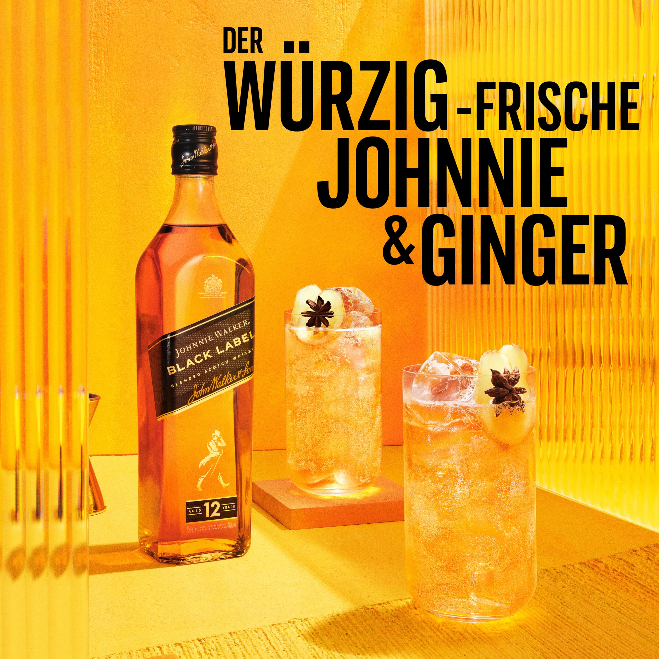 Johnnie Walker Black Label 12 Jahre, Blended Scotch Whisky, klassisch, Geschenkidee für genussvolle Abende zu Hause & mit Freunden, 40% Vol, 700ml