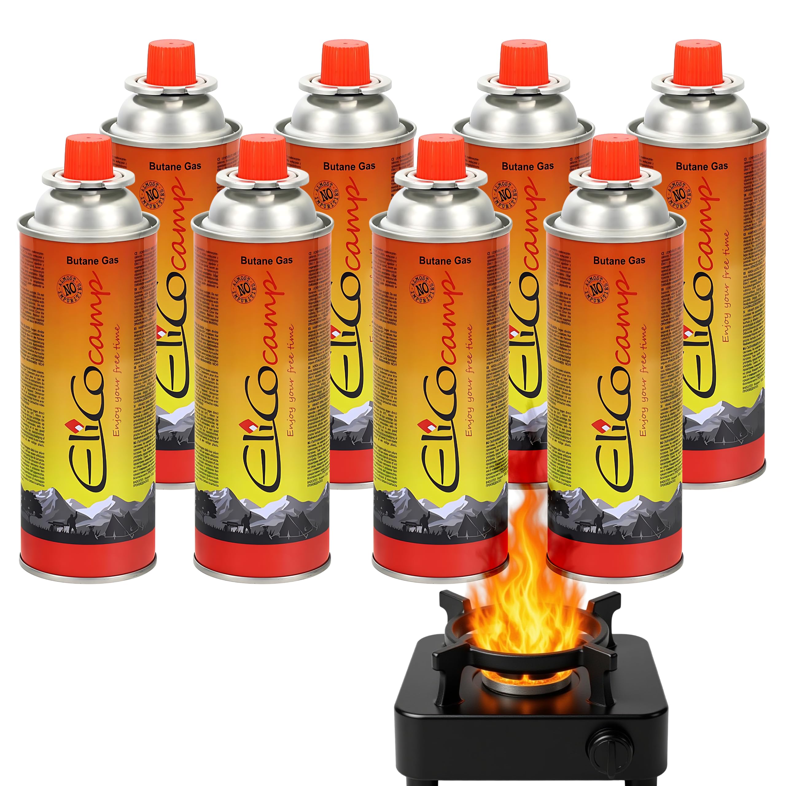 8er Pack Gaskartusche 220g (393ml) Isobutan – EN417 Ventilkartusche Easy Click – für Campingkocher, Gaslampe & Heizgeräte