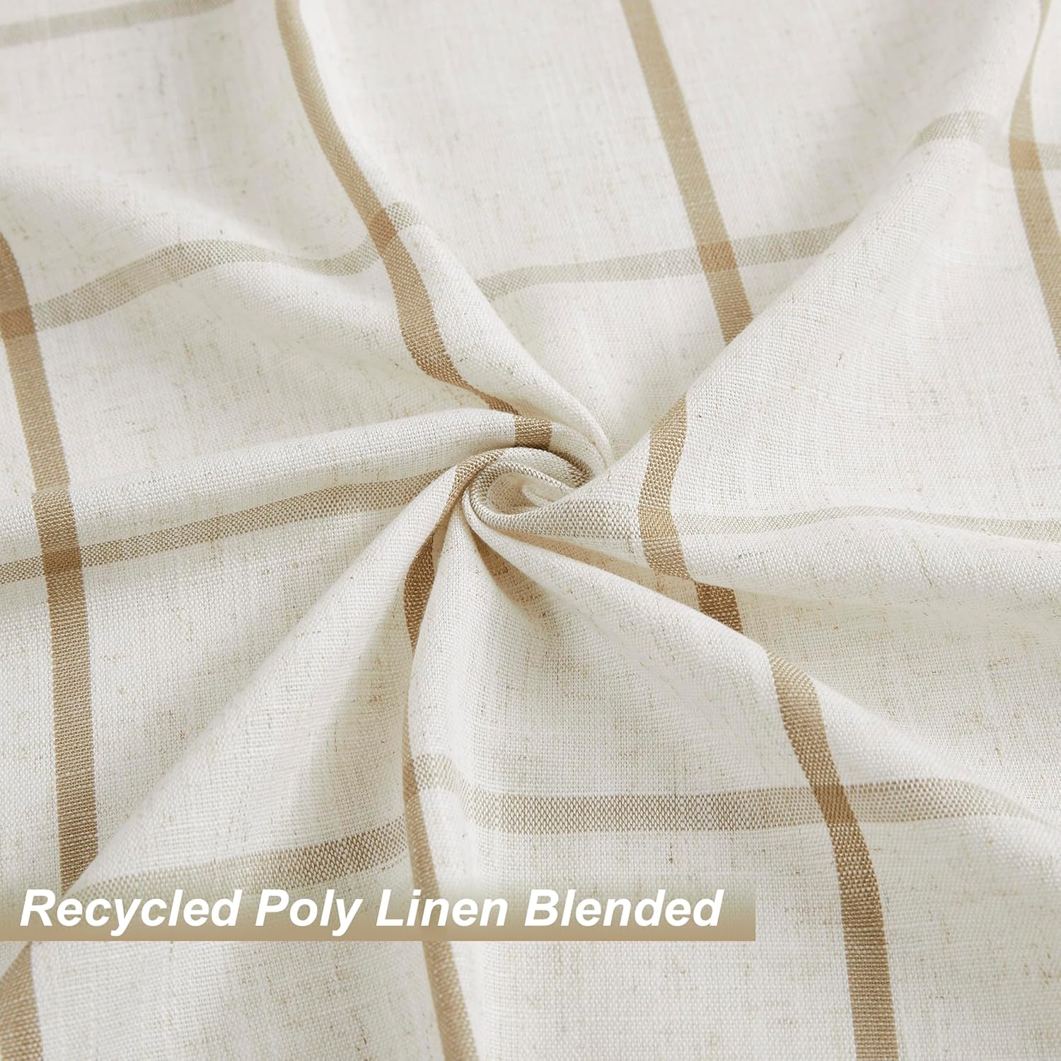 Vision Home Natural Linen Plaid Pinch Pleated Semi Sheer Curtains Checkered Light Filtering Window Panels 90 inches Long for Living Room Bedroom Farmhouse Pleat Drapes with Back Tab Hooks 40" Wx90"Lx2