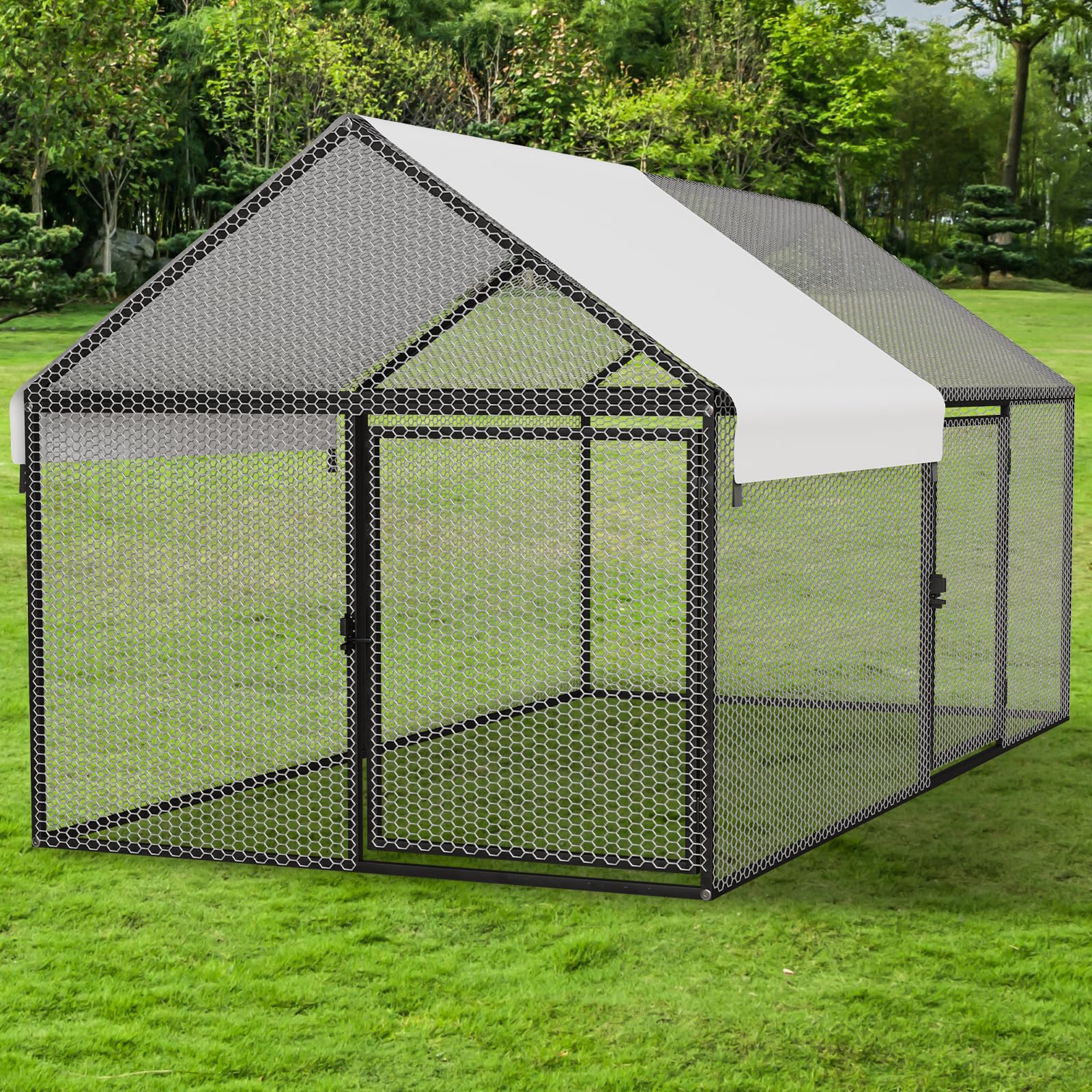Metal Chicken Coop with Waterproof Cover, 79"x40"x40" Portable Poultry Cage, Outdoor Backyard Farm Walk-in Hen House for Chickens, Ducks, Rabbits and Small Pets