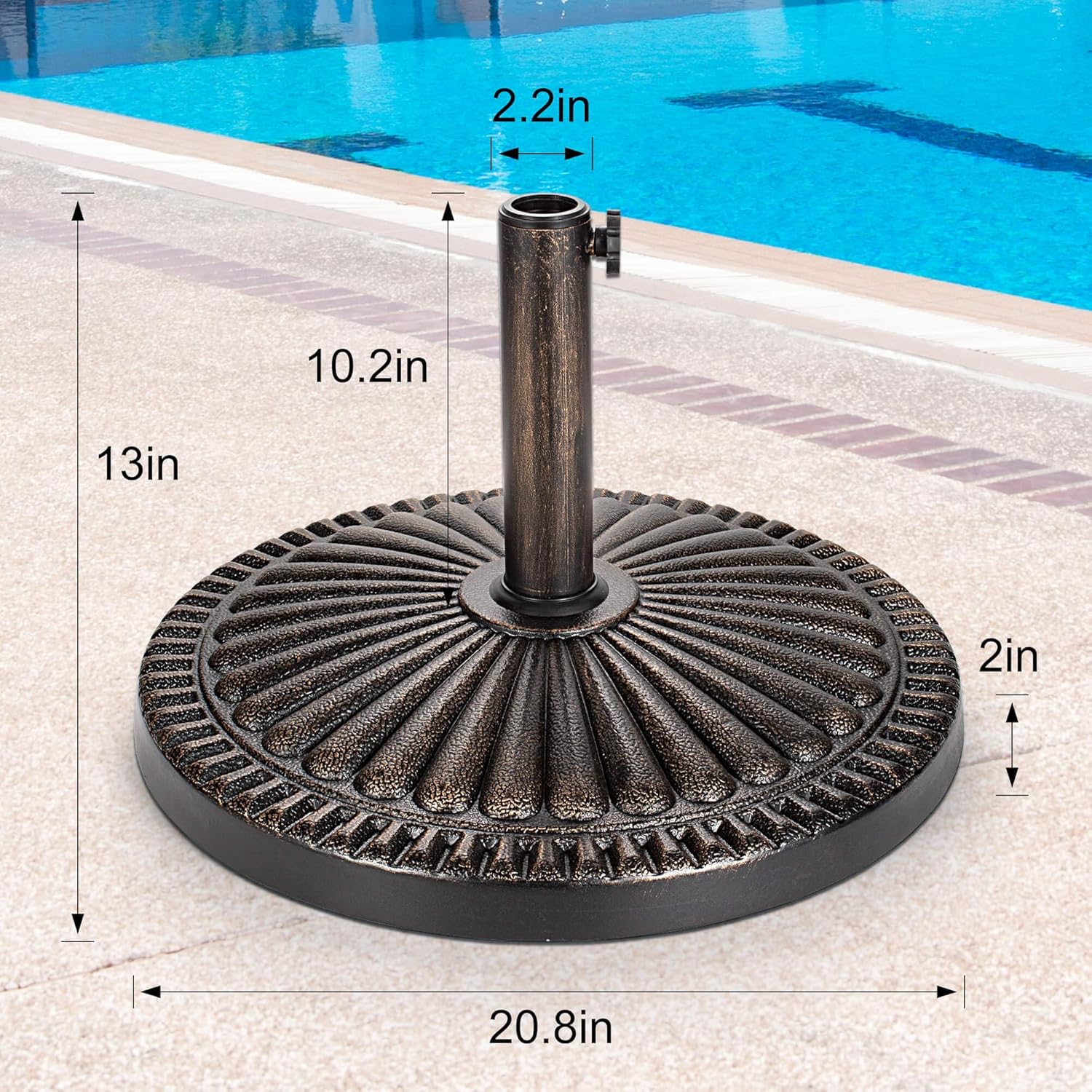 Patio Umbrella Stand - 40 lbs 20.8" Heavy Duty Outdoor Umbrella Base Stand, Market Umbrella Holder for Garden, Backyard, Pool, Beach, No Water or Sand Required, Round Bronze