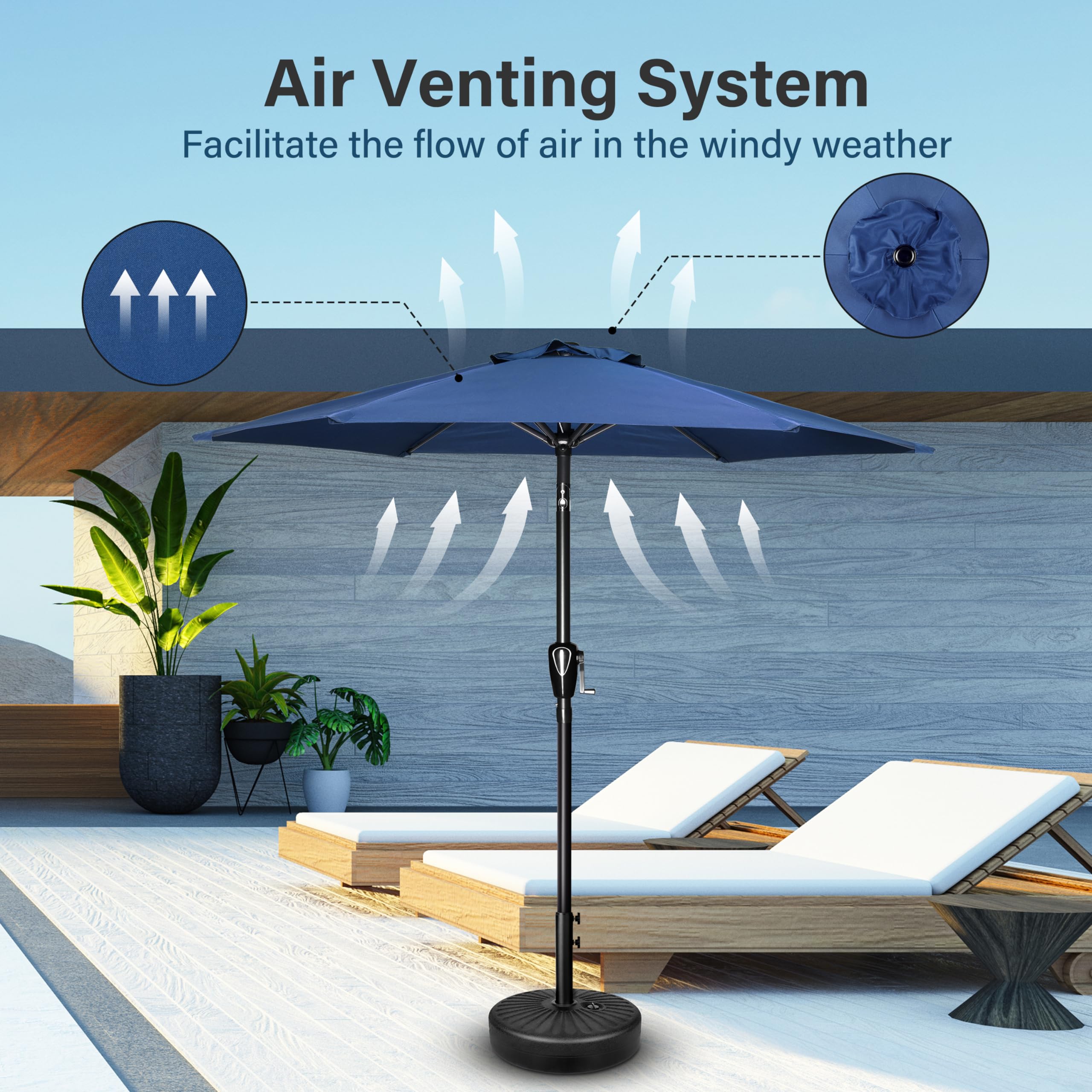 Simple Deluxe 7.5ft Patio Umbrella Outdoor Table Market Yard Umbrella with Push Button Tilt/Crank, 6 Sturdy Ribs for Garden, Deck, Backyard, Pool, Blue : Patio, Lawn & Garden