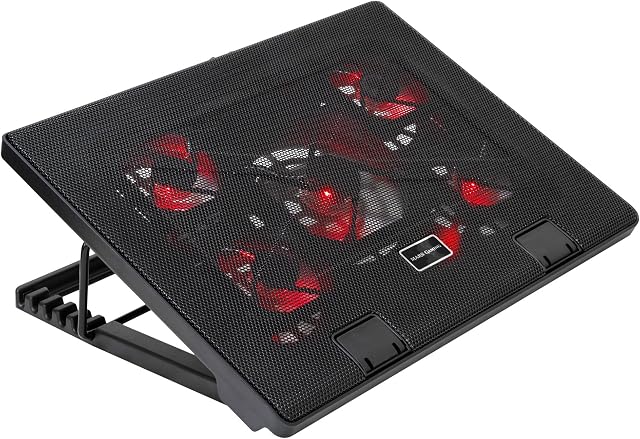 Mars Gaming MNBC2 podstawa chłodząca do laptopów do gier do 17,35 cala (5 bardzo cichych wentylatorów, czerwona LED, 2 x USB 2.0), czarny i czerwony
