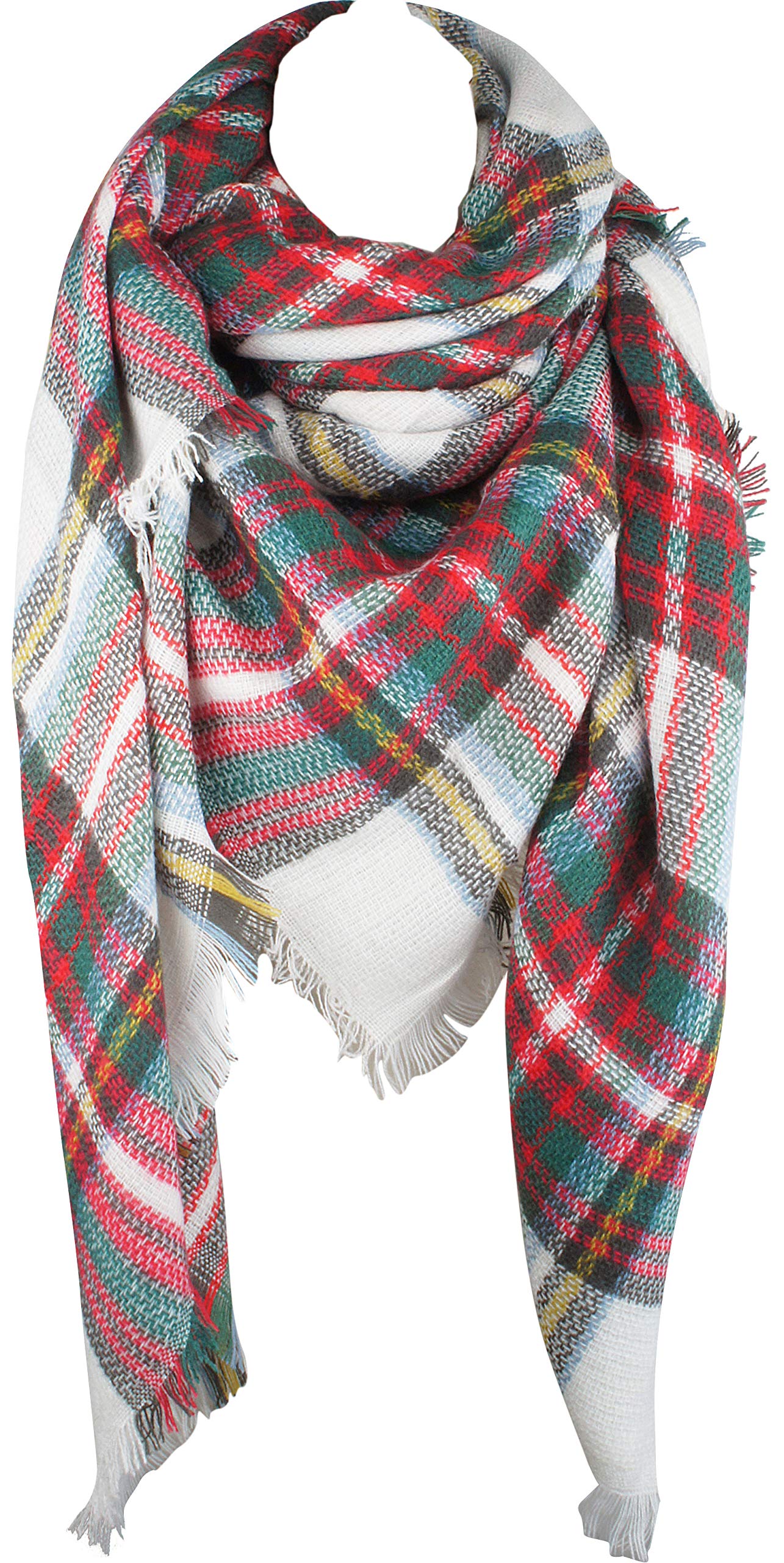 VIVIAN & VINCENT Women's Fall Winter Scarf Classic Tassel Plaid Tartan Scarf Warm Soft Chunky Large Blanket Wrap Shawl Scarves Christmas Red Green
