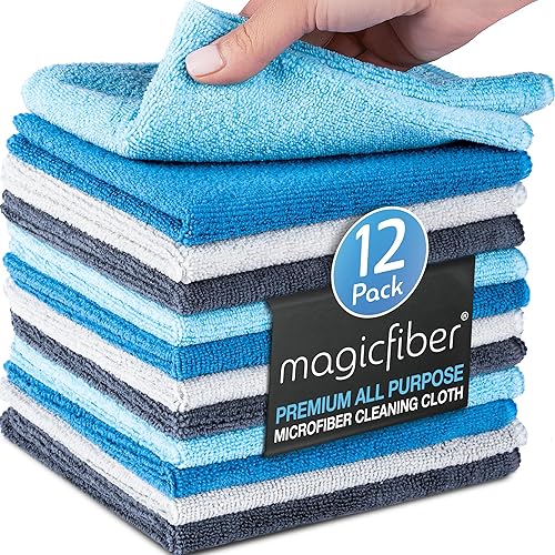 MagicFiber Paño de limpieza de vidrio y ventanas (paquete de 4, 13 x 13) ultra suave, reutilizable, absorbente y sin pelusas, toallas para polvo,