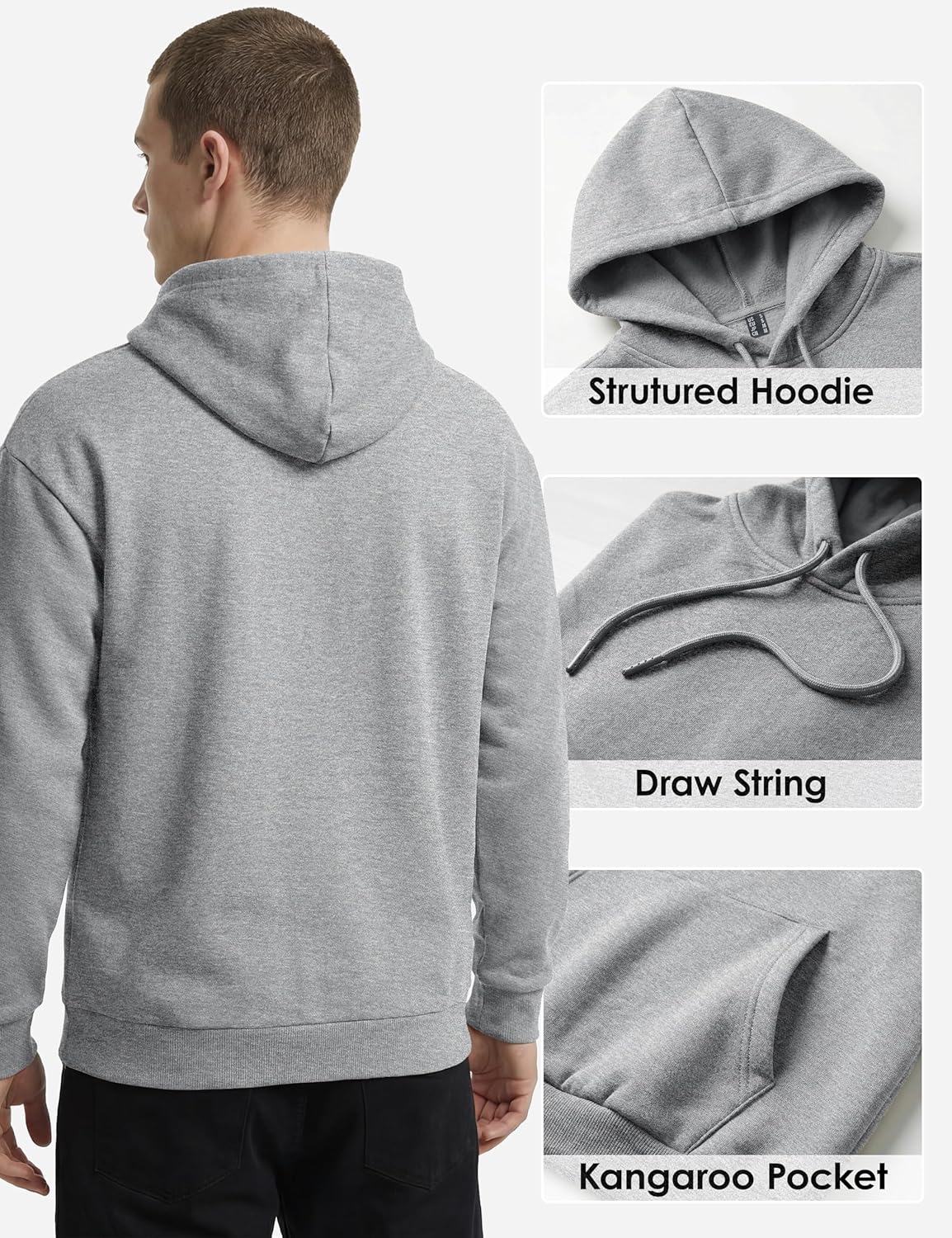Men's Fleece Hoodie with Kangaroo Pocket Midweight Hooded Sweatshirt Cotton and Polyester Casual Pullover