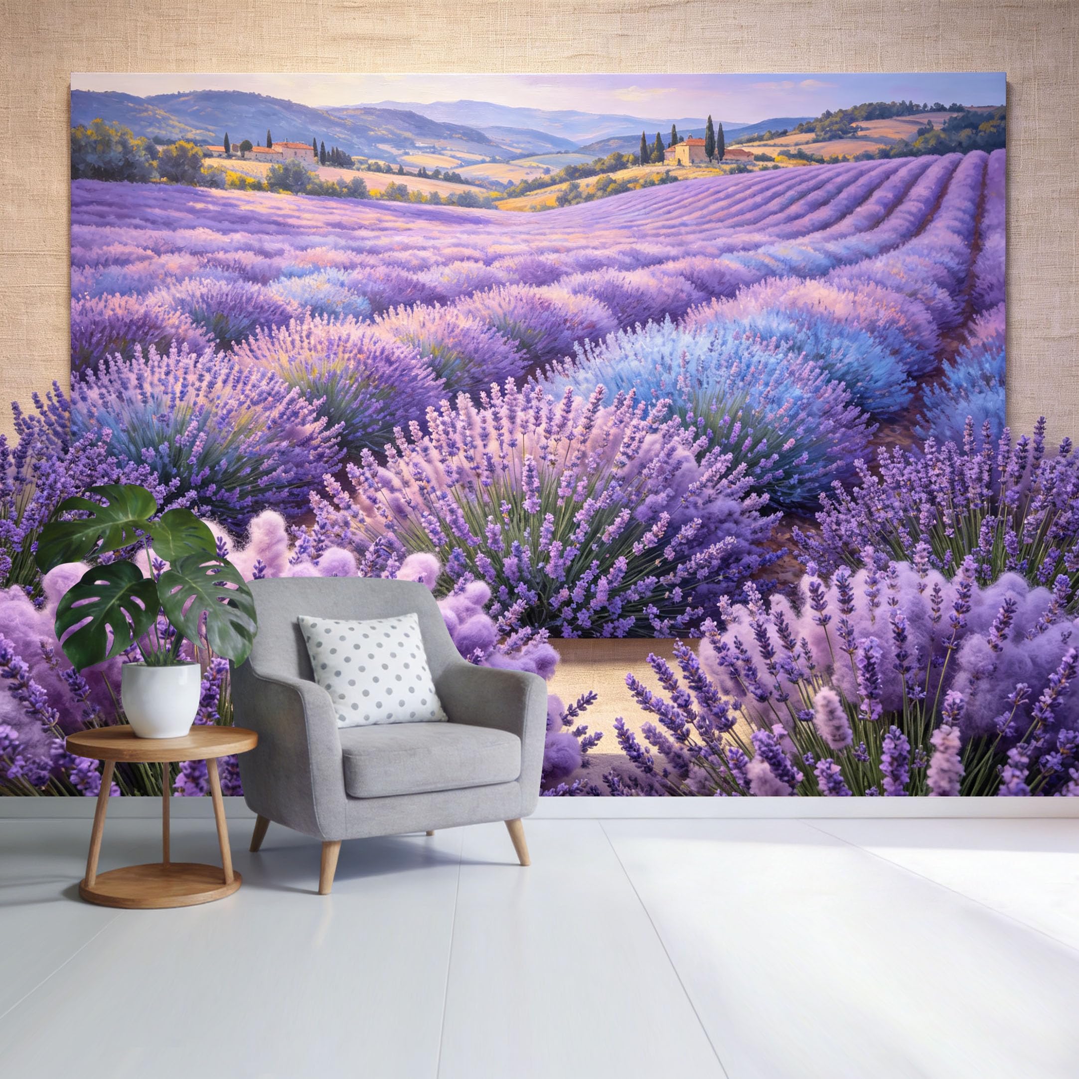 Custom Size Wall Mural Lavender Field Landscape Purple Bloom Floral Horizon Oil Painting Style SelfAdhesive Wall Fabric Removable Wallpaper for Home Office Decor