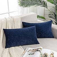 GAWAMAY Chenille Lumbar Support Pillow Covers 12x20 Inch Set of 2 Navy Blue - Soft Decorative Rectangle Throw Pillowcases for Sofa Couch Bedroom (Covers Only)