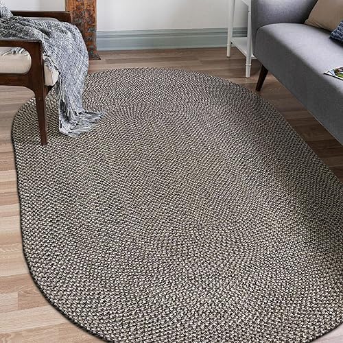 Vista 42 de DECOMALL Azure - Alfombras trenzadas para exteriores, alfombra ovalada para interiores, 3 x 5 pies, color gris