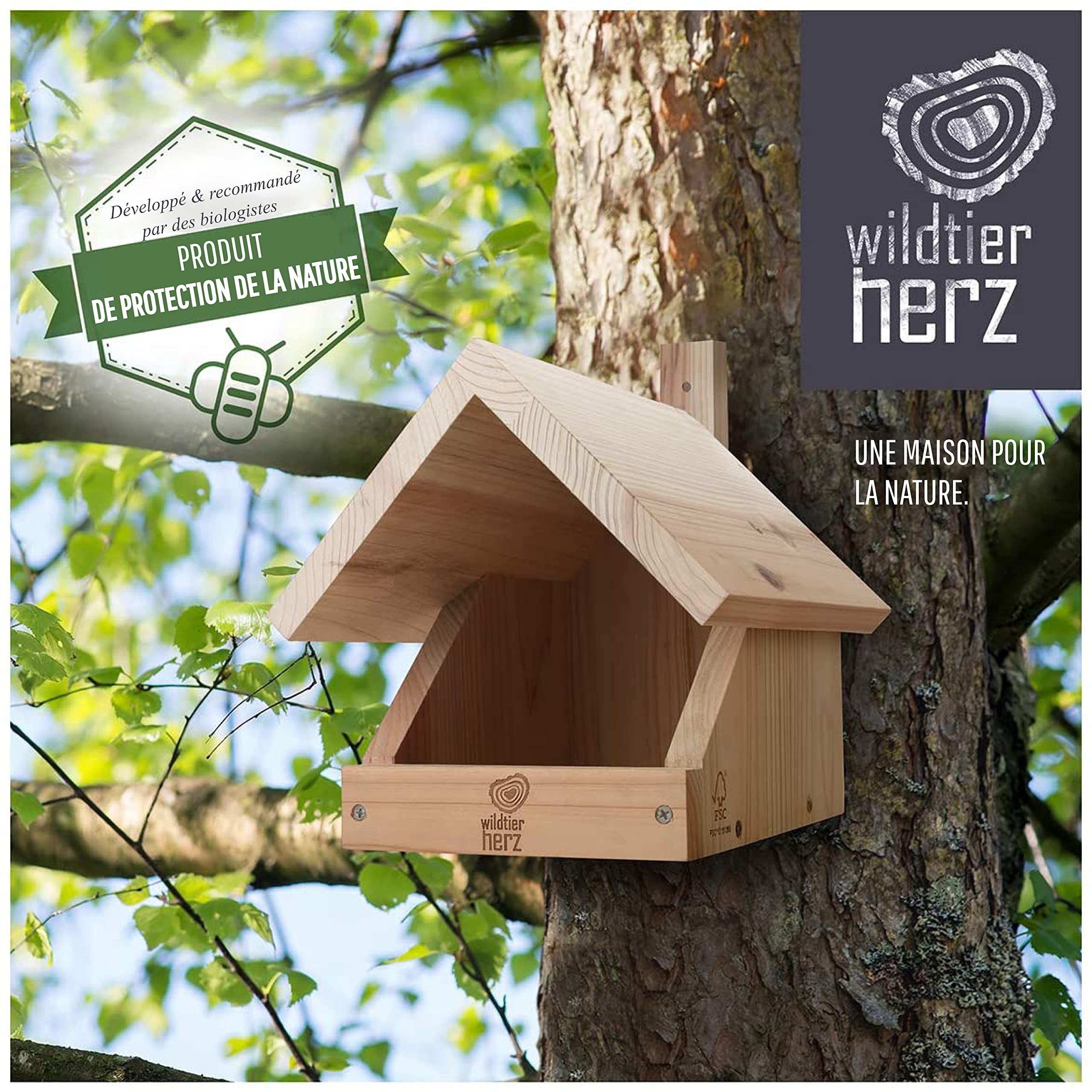 Wildtier Herz I Nichoir pour Merle en Bois Massif Vissé - Résistant Aux Intempéries & Non Traité - Maison pour Oiseaux Semi-cavernicoles - Nichoir Oiseaux Exterieur Premium - Nichoir Mesange.