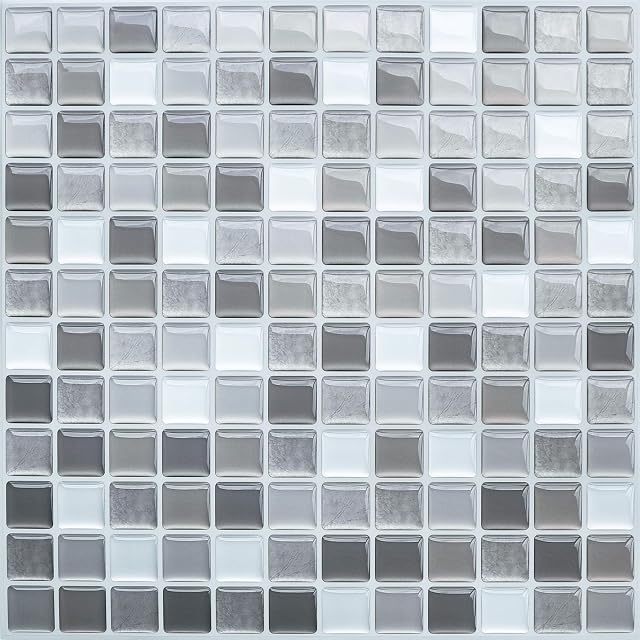 HyFanStr Peel and Stick Wall Tile Stickers for Bathroom, 3D Mosaic Kitchen Backsplash Tile Decals Self Adhesives, DIY Removable Tile Transfers, Pack of 4
