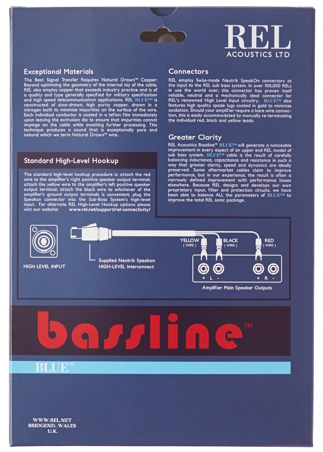 REL Acoustics Bassline Blue Subwoofer Cable – 10 Meter High-Performance Neutrik Speakon Connector for Powered Subwoofers – Premium Quality for Home Theater, HiFi Stereo Systems