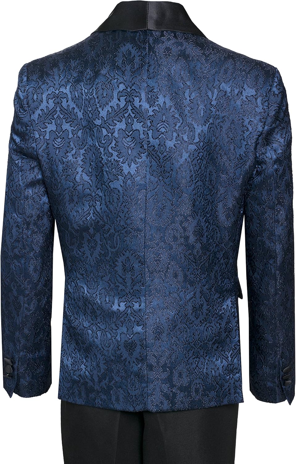 Boys Premium Paisley Patterned Shawl Lapel Tuxedos - Many Colors (3, Navy with Black)