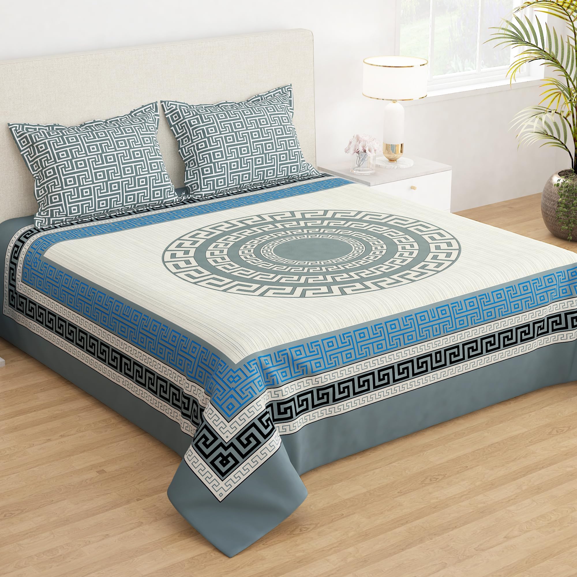 Story@Home Double bedsheet with Pillow Cover 210 TC Microfiber 225 X 250 cm | Ivory, Bodered | Bed Sheet for Queen Size Bed | bedsheet Double Bed | Microfiber Bed Sheet