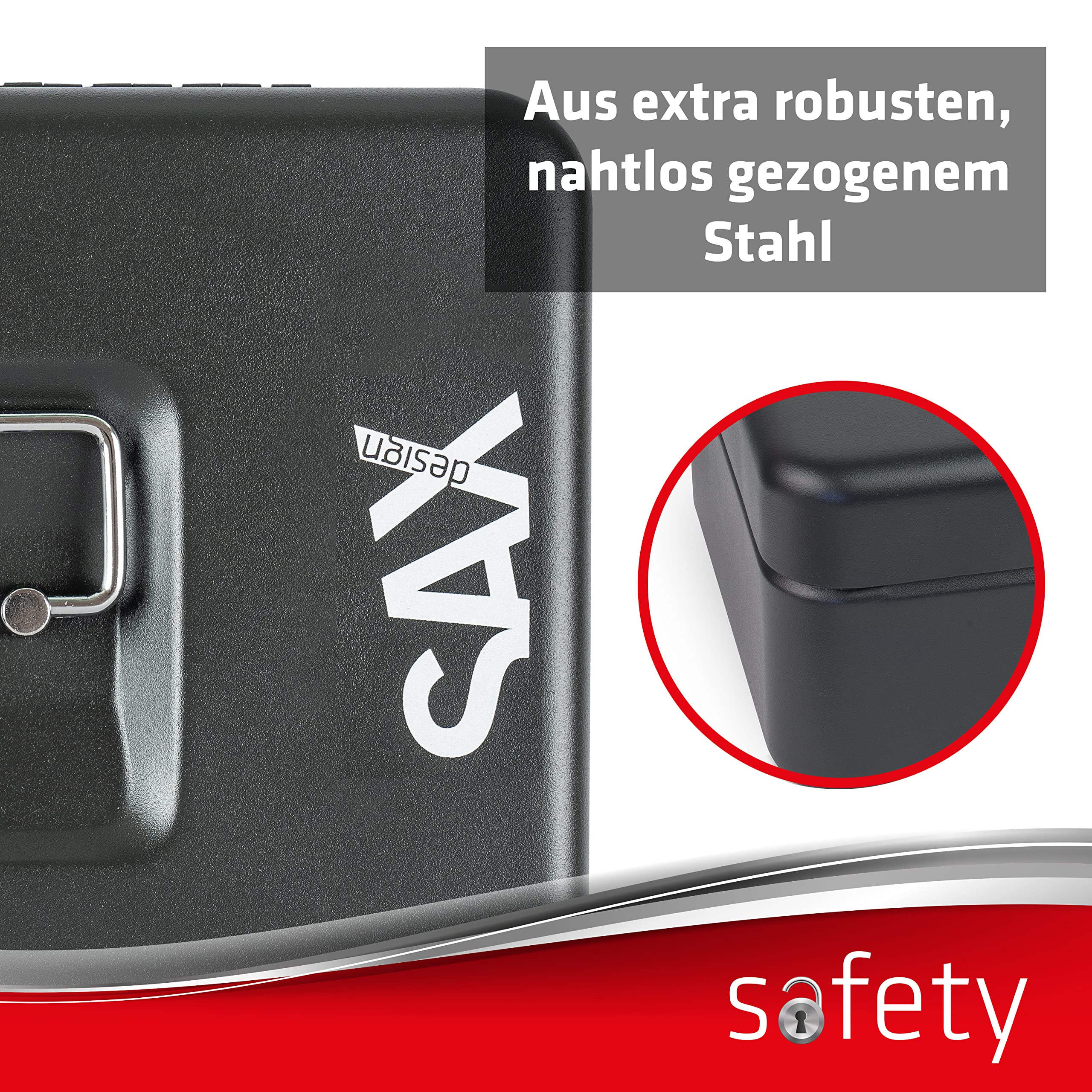 Caja de caudales Sax con cerradura de combinación, cerradura extra fuerte, 25 x 18 x 9cm, Grande, Caja de caudales de seguridad negra