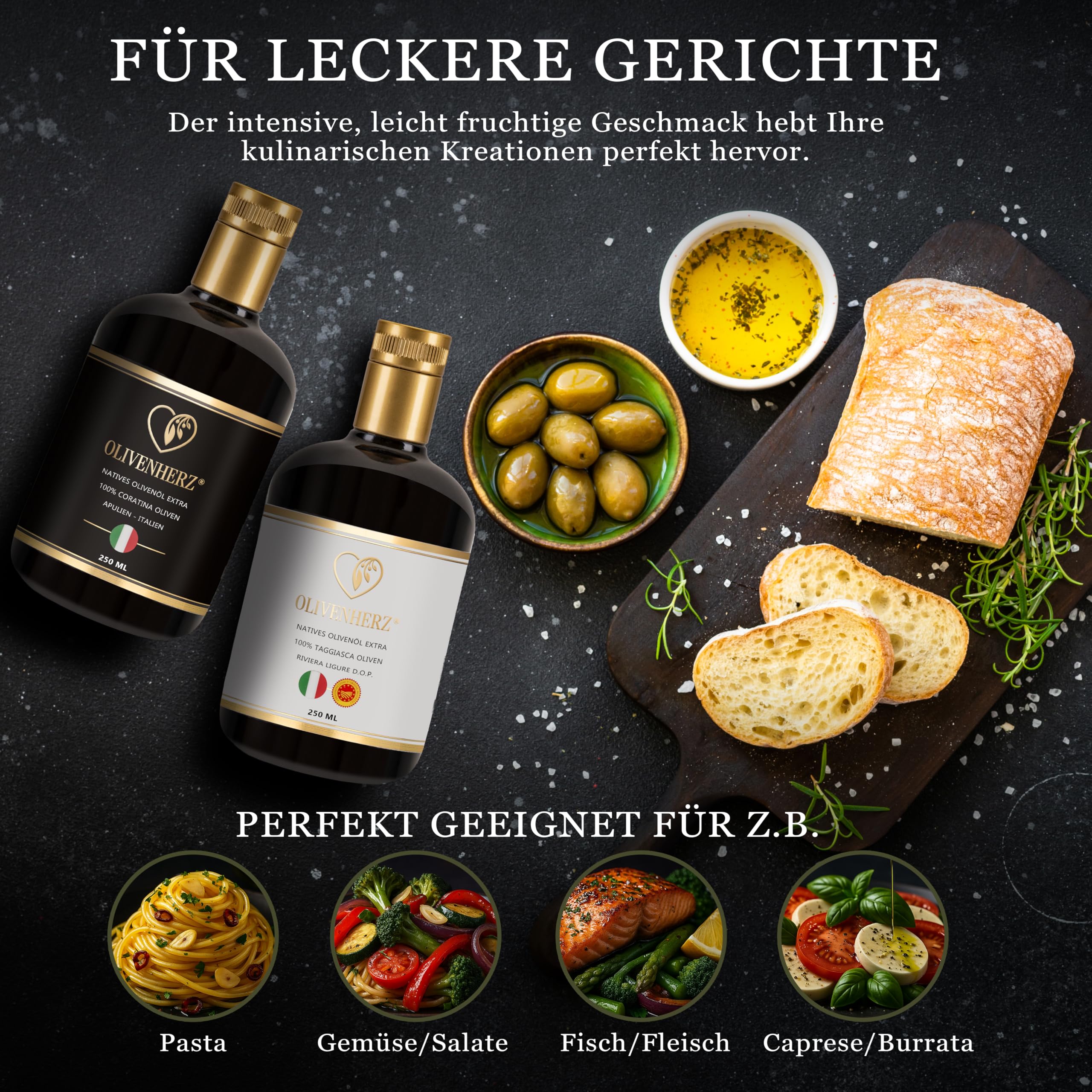Italienisches Olivenöl Natives Olivenöl Extra Premium Qualität Geschenkset 2 x 250 ml Glasflaschen