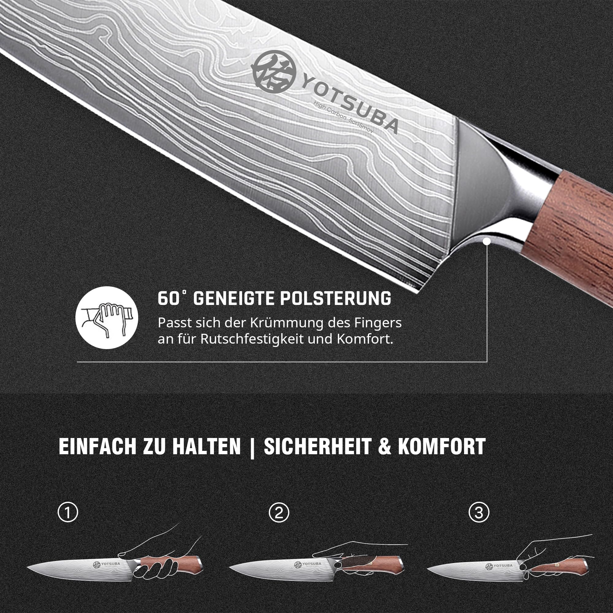YOTSUBA Messerset 3-teilig, Japanisches Küchenmesser set Hochwertigem Carbon Edelstahl, Ultra Scharfes Messer Set mit Chefmesser Santokumesser Allzweckmesser