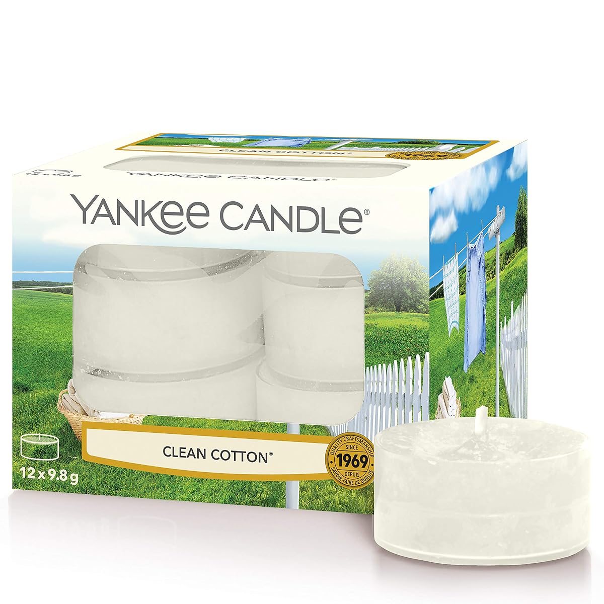 Yankee Candle Clean Cotton Tea Light Candle (8.31 cm x 8.31 cm x 5.99, White,