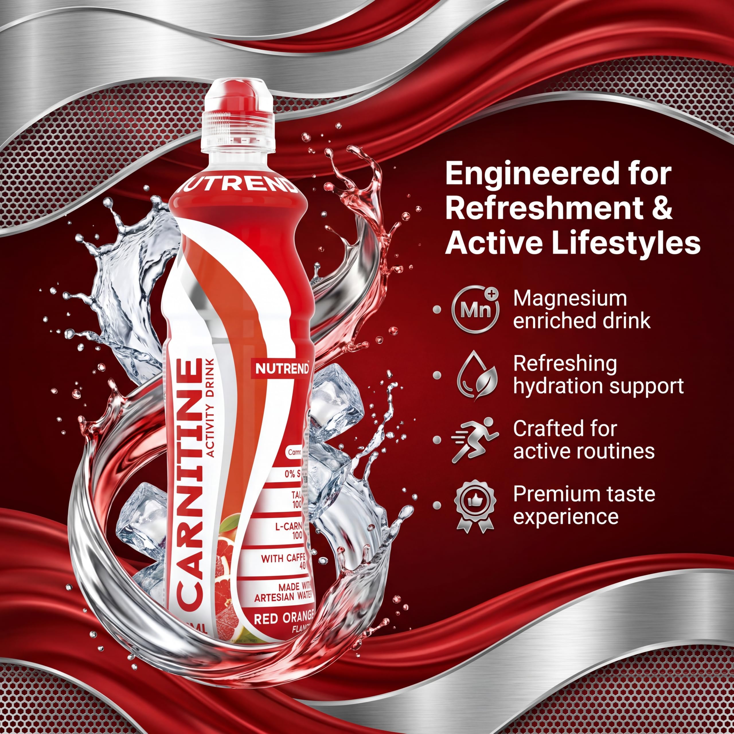 Bebida de Carnitina y Magnesio Nutrend Sabor Naranja Roja 750 ml Pack de 8 – bebida de energía e hidratación