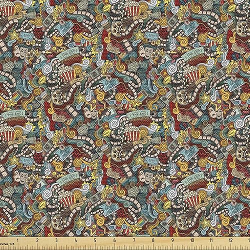 Ambesonne Tela hipster de The Yard, artículos de cine combinados en un estilo abstracto, carrete temático de palomitas de maíz para amantes de la