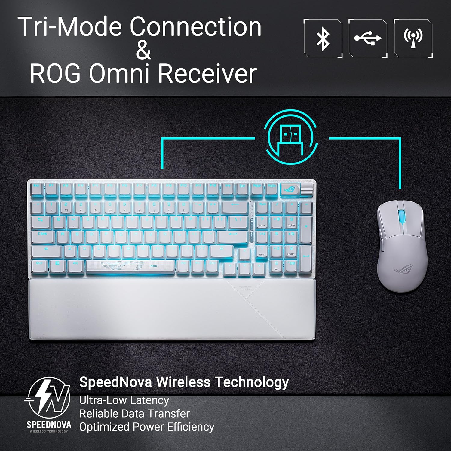 ASUS ROG Strix Scope II 96 Wireless Mechanical Gaming Keyboard – 96% Full-Size, Tri-Mode Connectivity, Hot Swappable Pre-lubed ROG NX Storm Clicky Switches, PBT Keycaps, RGB, PC/Mac Support - White