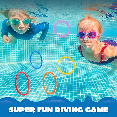 Miniatura 5 de JOYIN Juguetes de piscina de círculos de buceo, 8 piezas de anillos de piscina coloridos para niños, entrenamiento subacuático, juguete de buceo