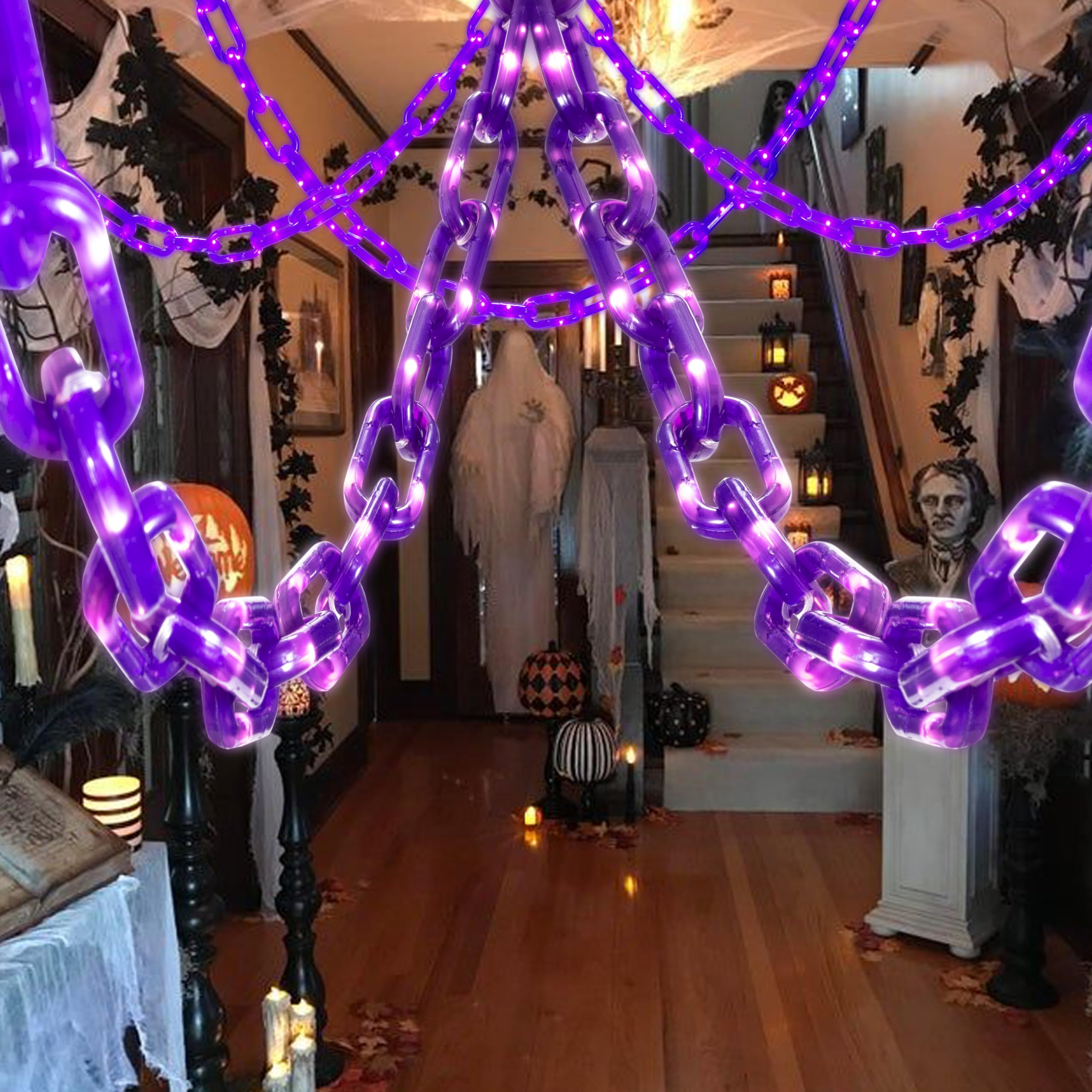 Catena di luci per Halloween, 3 m, funzionamento a batteria, con timer, LED viola | Ghirlanda di luci per interni ed esterni, caminetto, scale, portico, feste, casa infestata e decorazioni spettrali