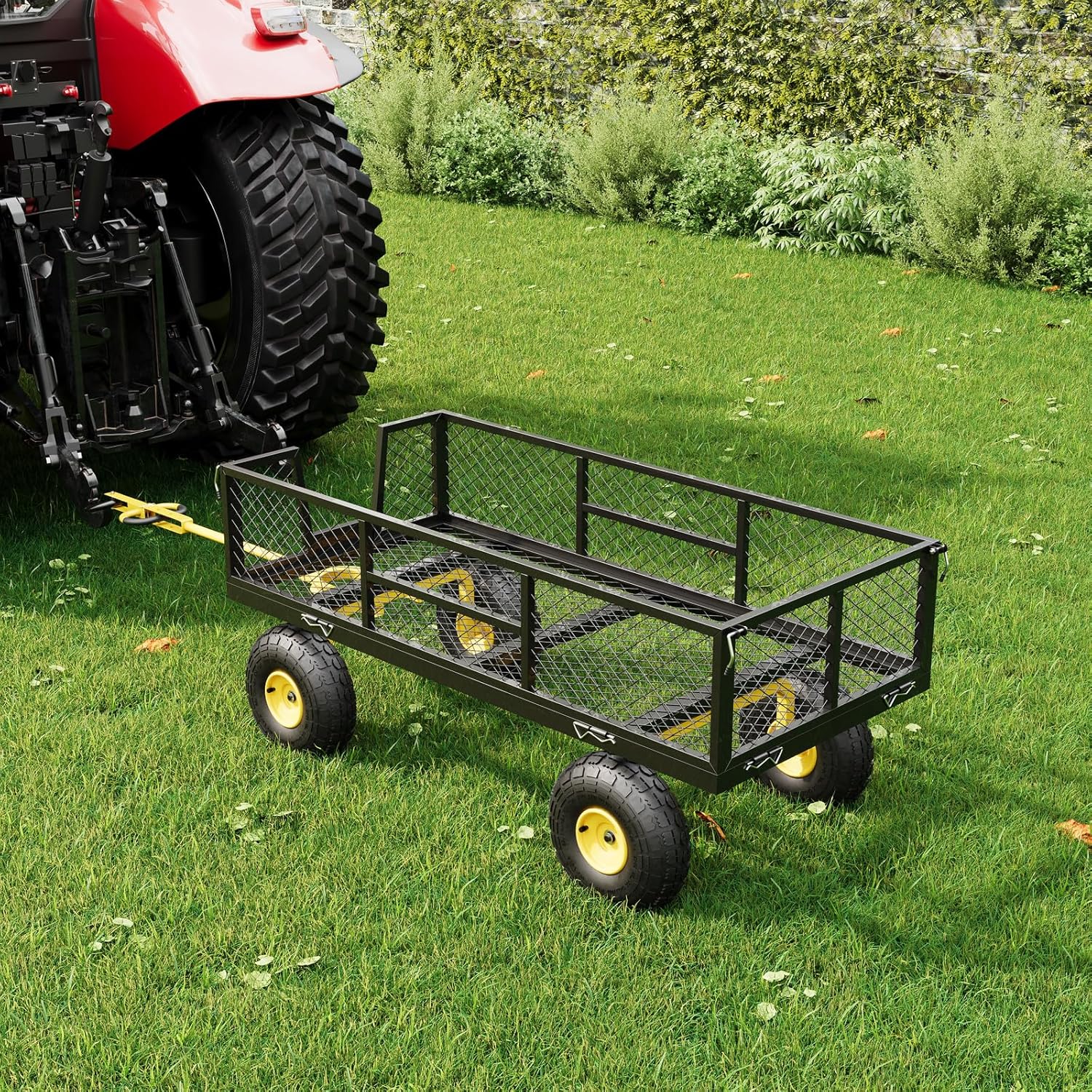 900 LBS Garden Cart on Wheels with Adjustable Handles, 900 LBS Heavy Duty Steel Garden Wagon with Removable Mesh Sides to Convert into Flatbed, Wagon Cart for Lawn Farm Yard, Black