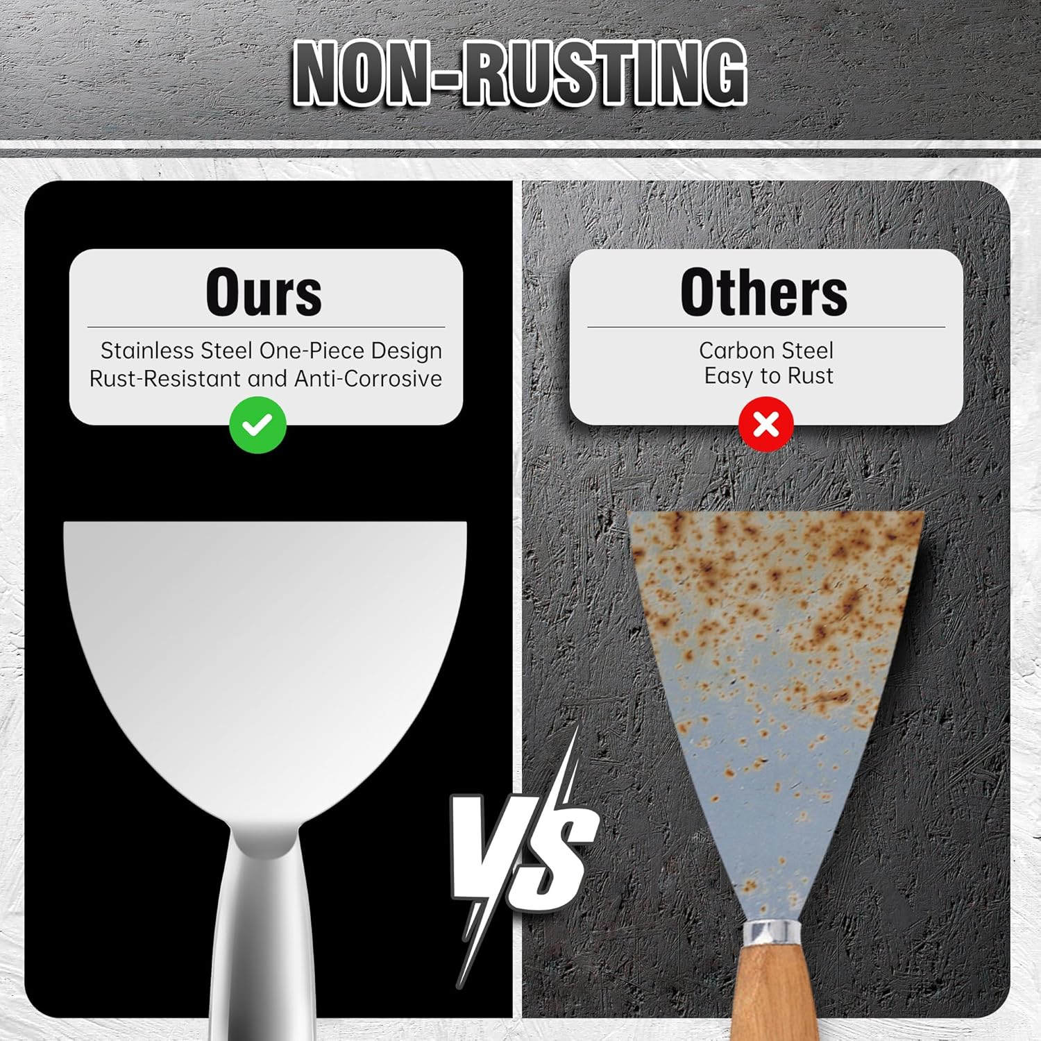 Fishark Putty Knife, 5 Pcs Putty Knife Set, 2" 3" 4" 6" 8" Stainless Steel Scraper, Spackle Knife, Wallpaper Scraper Paint Scraper Tool for Drywall Repair, Removing Wallpaper, Mud, Applying Plaster