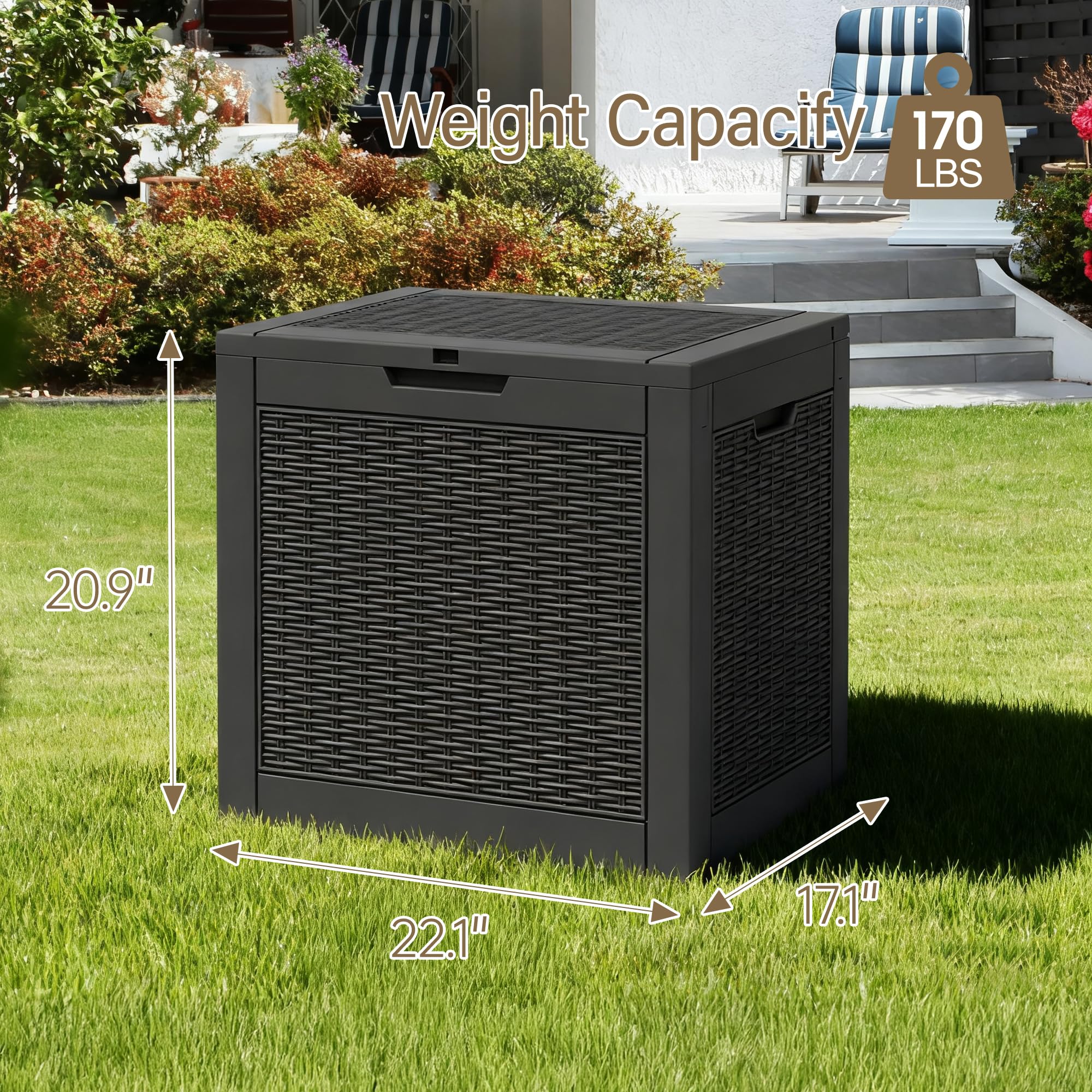 Outdoor Storage Box, 31 Gallon Deck Box with Lockable Lid, Waterproof Resin Storage Bin for Patio Furniture, Garden Tools, Cushions, Black - 2
