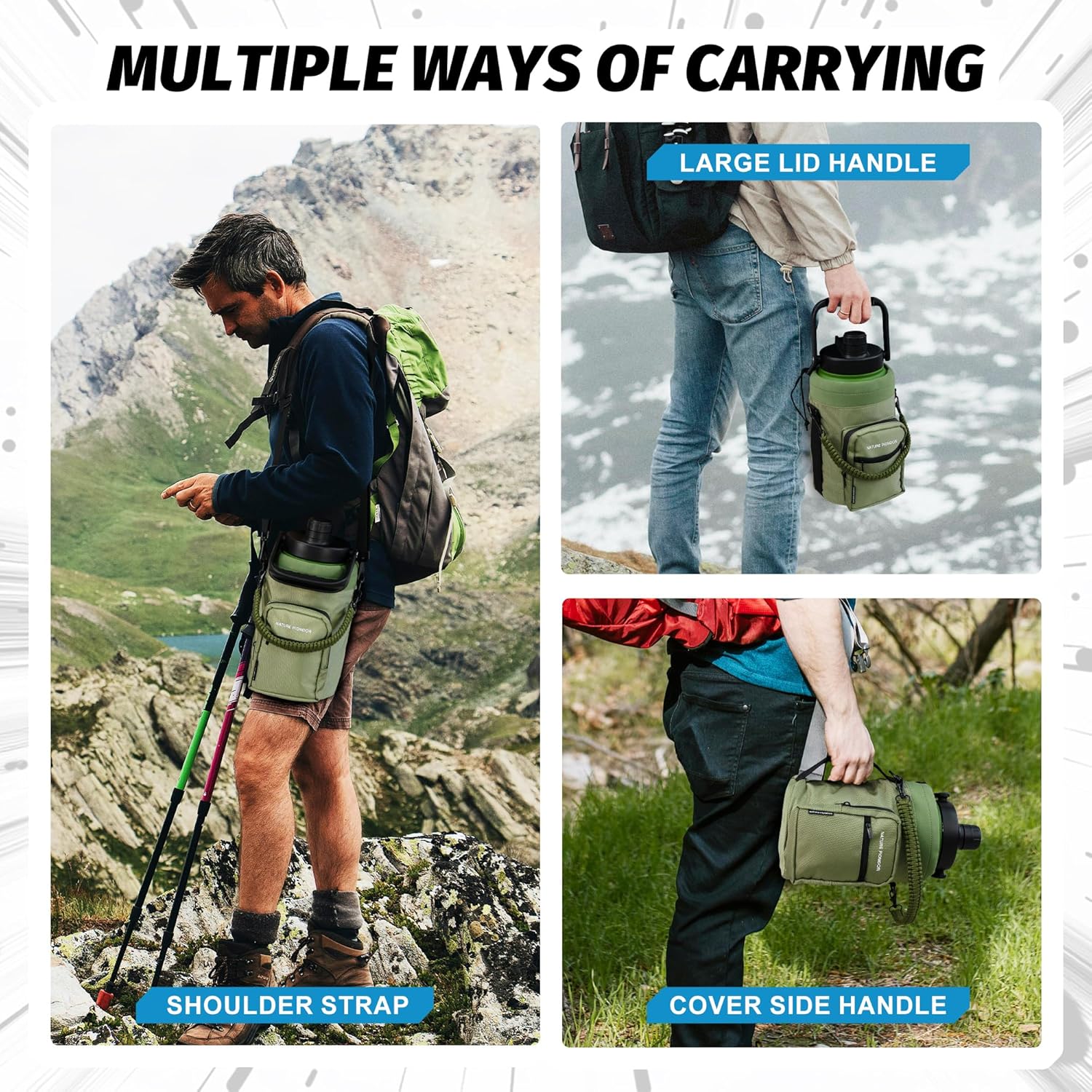 NATURE PIONEOR 1 Gallon Insulated Water Bottle - Double Vacuum Stainless Steel 128 oz Water Bottle with Holder, Wide Mouth & 2-in-1 Lid (Flip Straw & Spout), 1 Gallon Water Jug, Hiking, Camping, Gym - Image 9